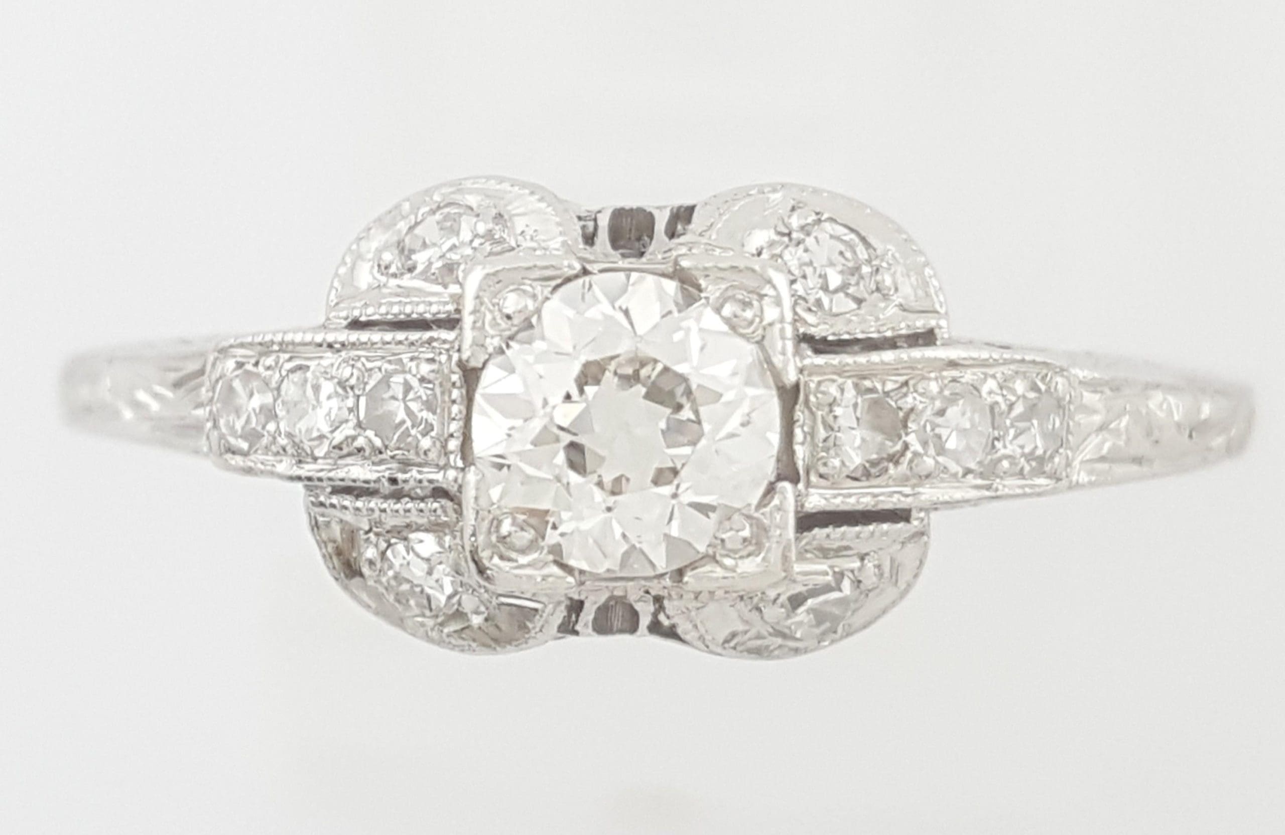 Antique Art Deco Old European Cut Diamond Engagement Ring 0.55 ct Platinum