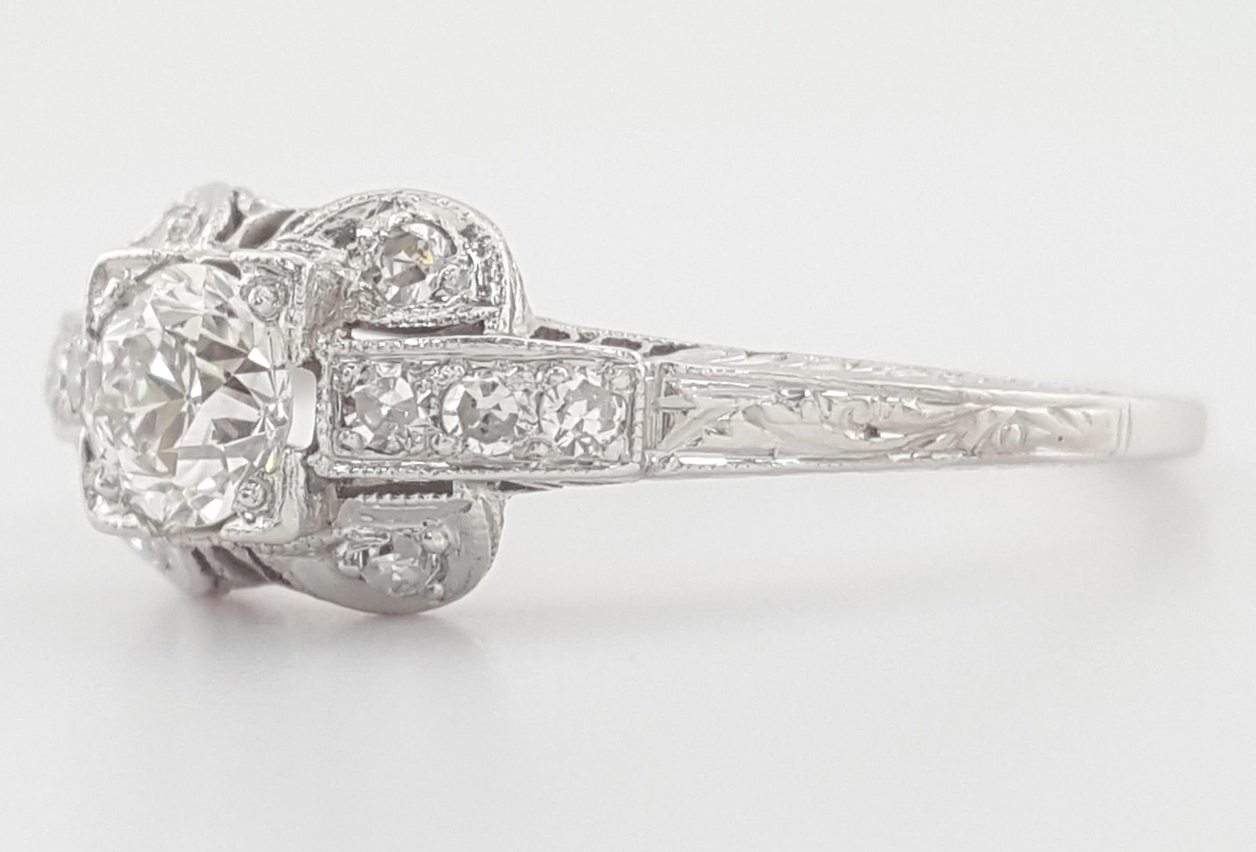 Antique Art Deco Old European Cut Diamond Engagement Ring 0.55 ct Platinum