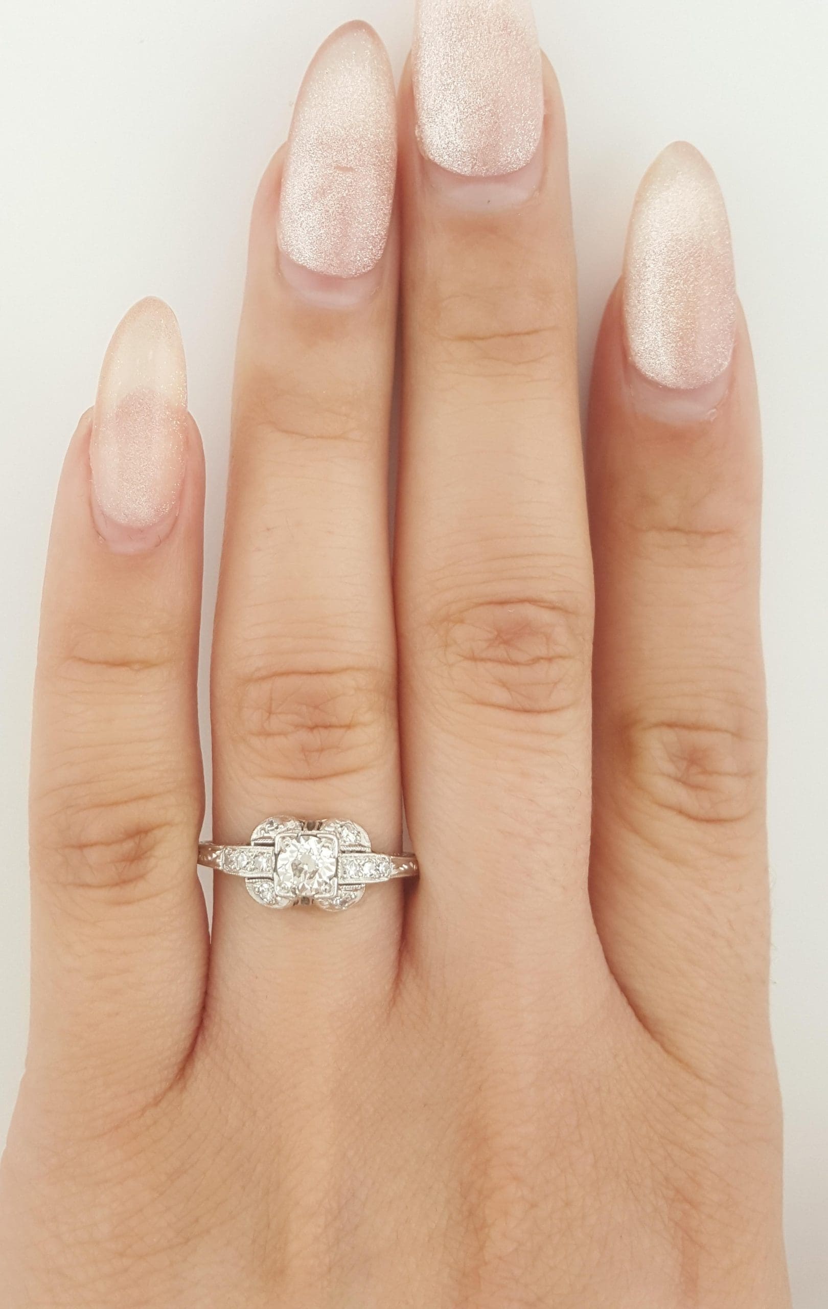 Antique Art Deco Old European Cut Diamond Engagement Ring 0.55 ct Platinum