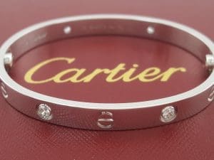 Cartier LOVE 18K White Gold 4 Diamonds 0.42 ct Bracelet SZ 16 Rtl $14,000