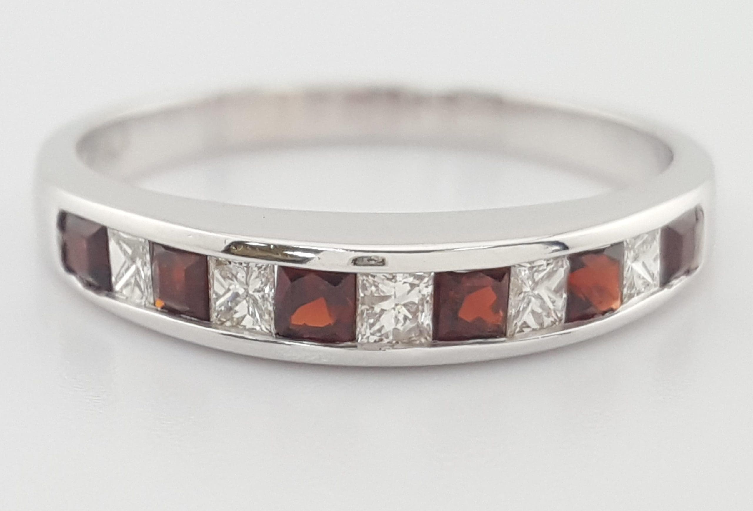 Diamond Garnet Channel Set Wedding Band Ring 0.25 ct 18k White Gold