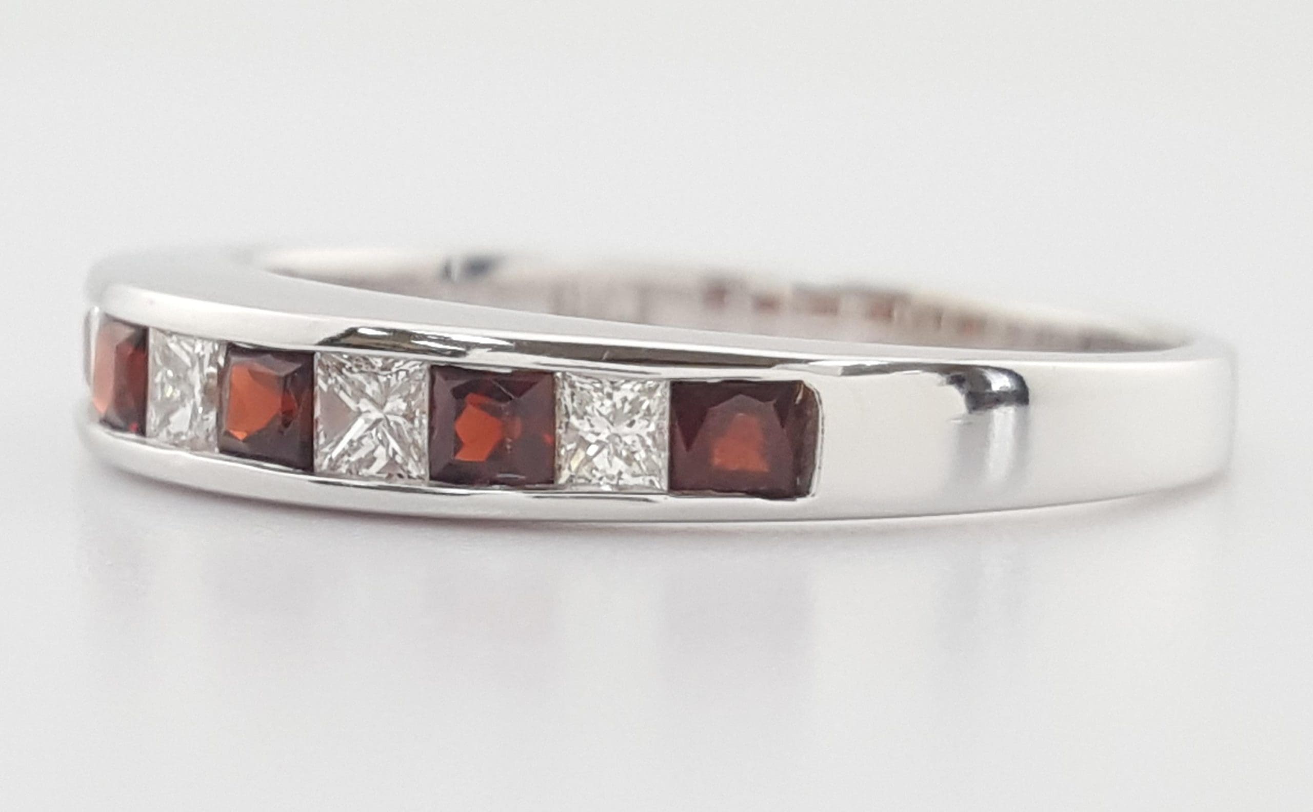 Diamond Garnet Channel Set Wedding Band Ring 0.25 ct 18k White Gold