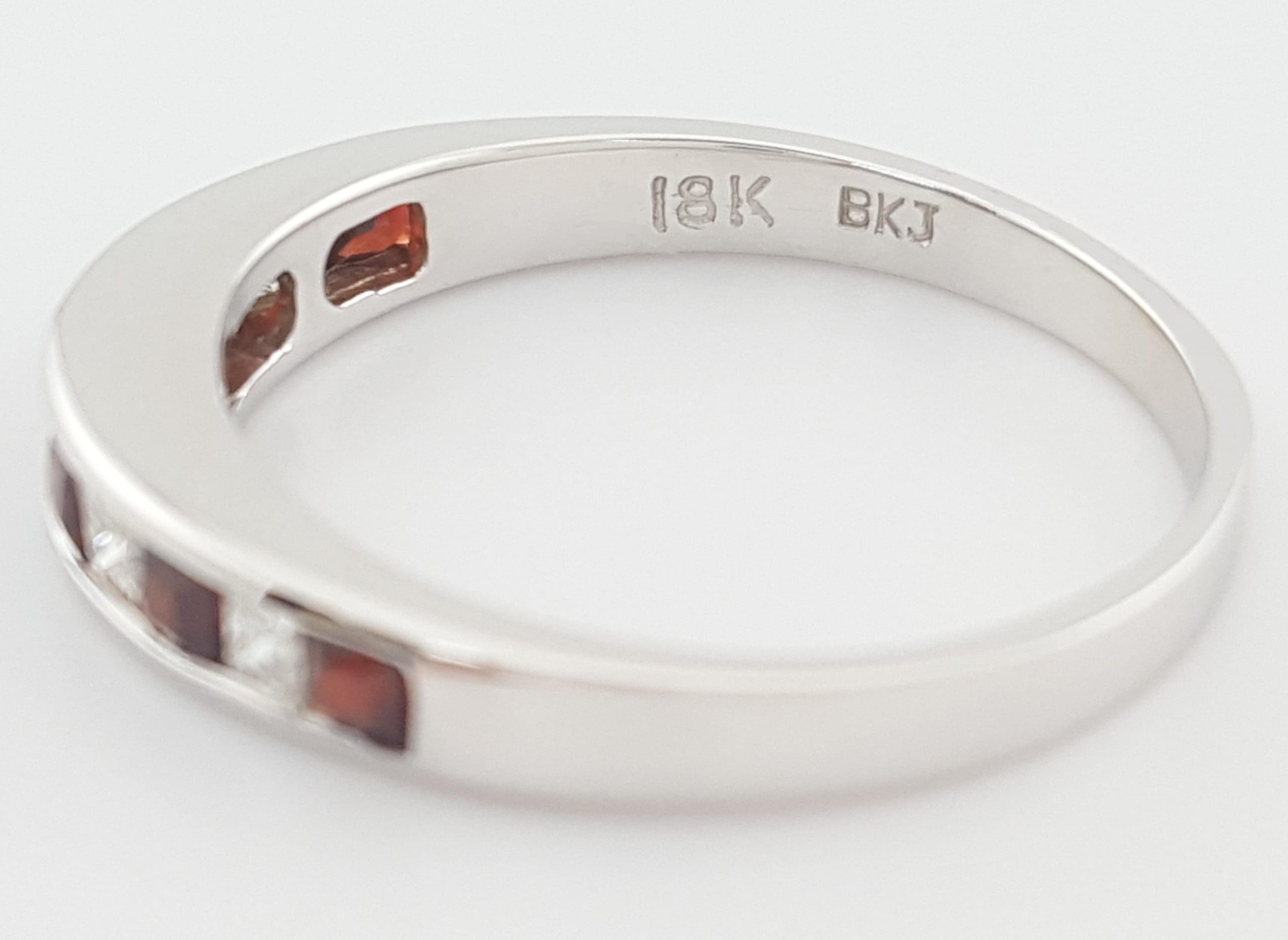 Diamond Garnet Channel Set Wedding Band Ring 0.25 ct 18k White Gold