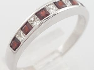 Diamond Garnet Channel Set Wedding Band Ring 0.25 ct 18k White Gold