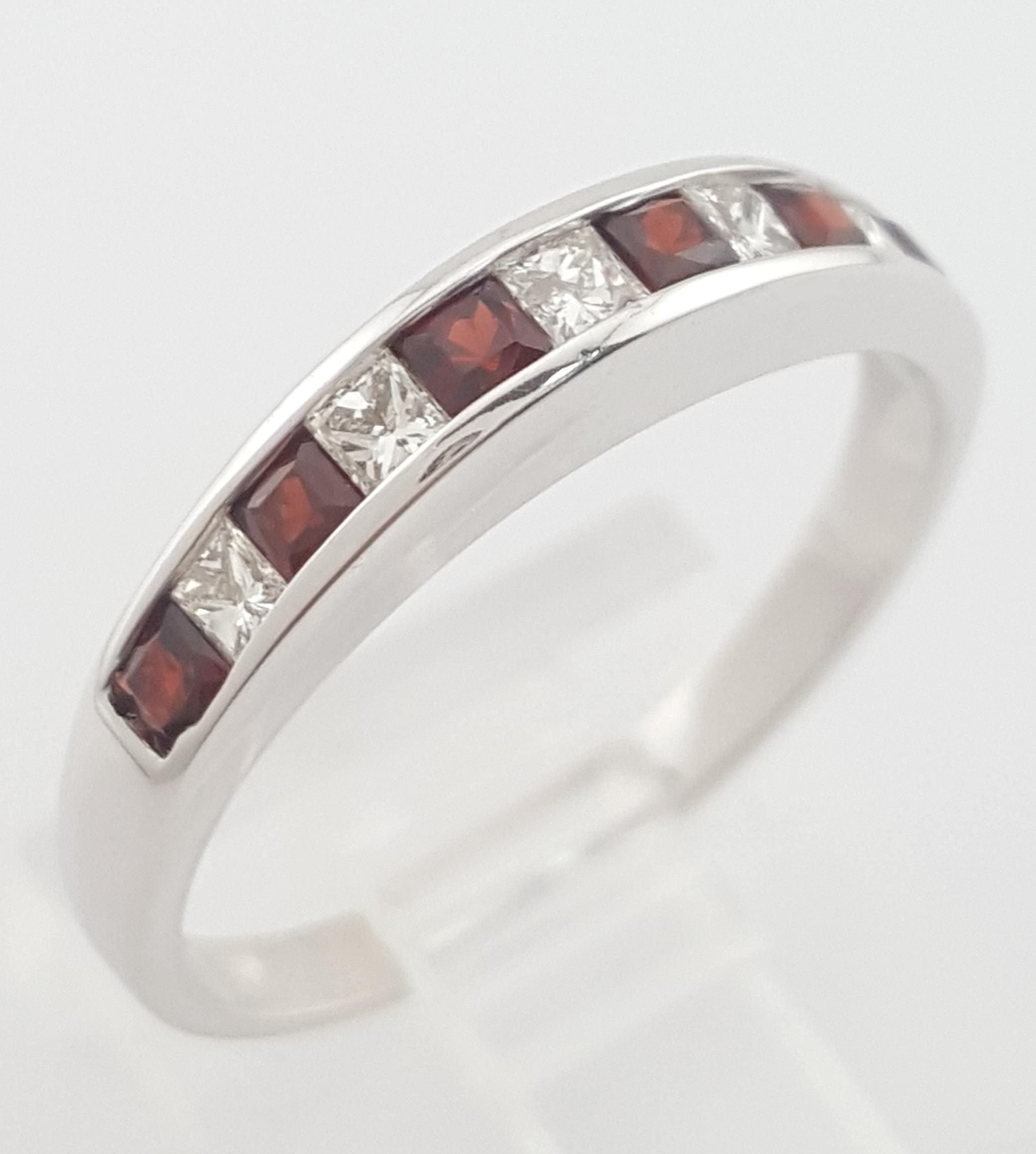 Diamond Garnet Channel Set Wedding Band Ring 0.25 ct 18k White Gold