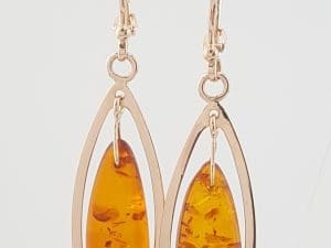 Vintage 14k Rose Gold Amber Drop Dangle Earrings 4 Grams 2"