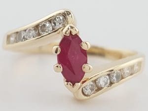 Marquise Ruby & Diamond Bypass Ring 0.6 ct 14k Yellow Gold