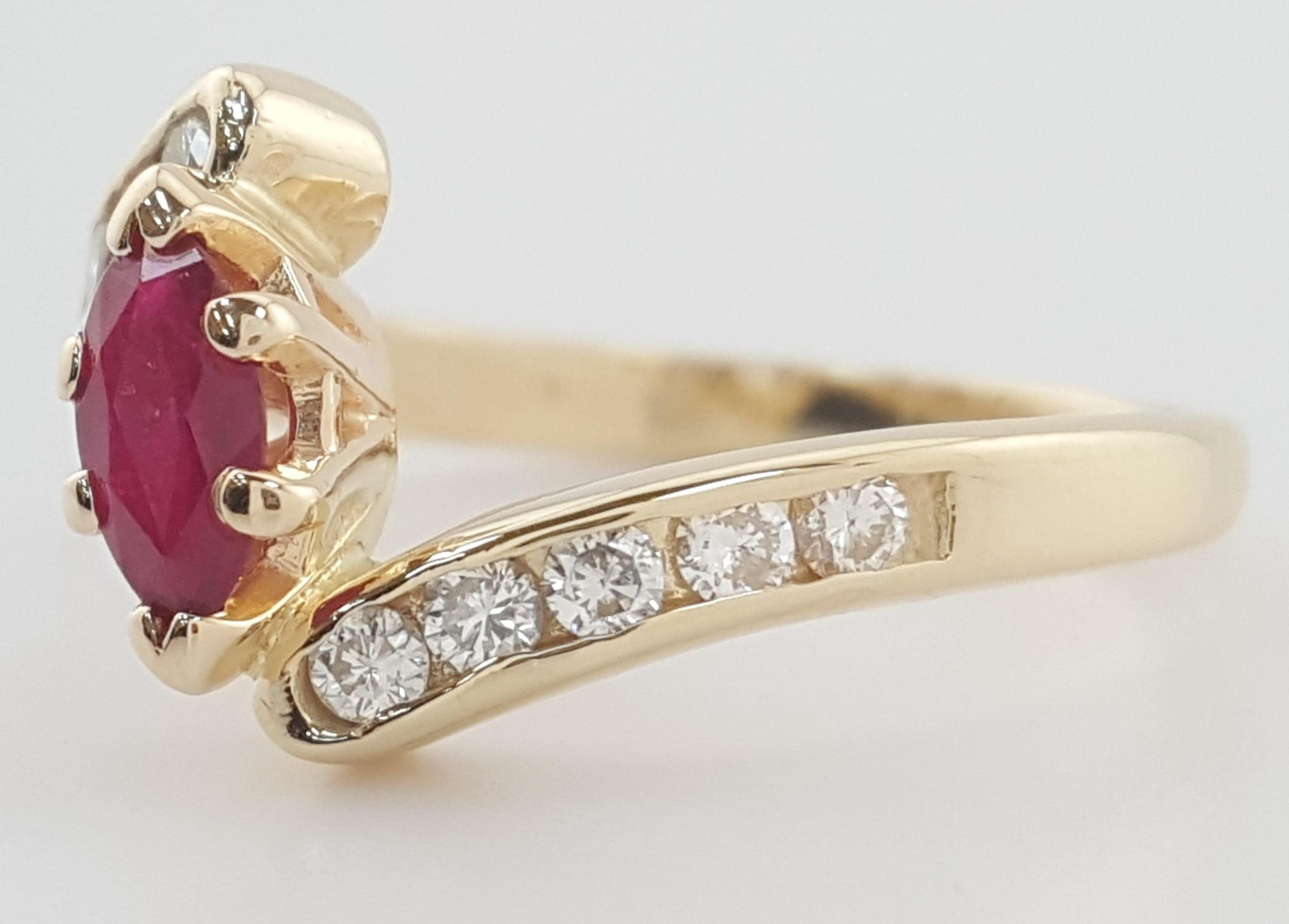 Marquise Ruby & Diamond Bypass Ring 0.6 ct 14k Yellow Gold