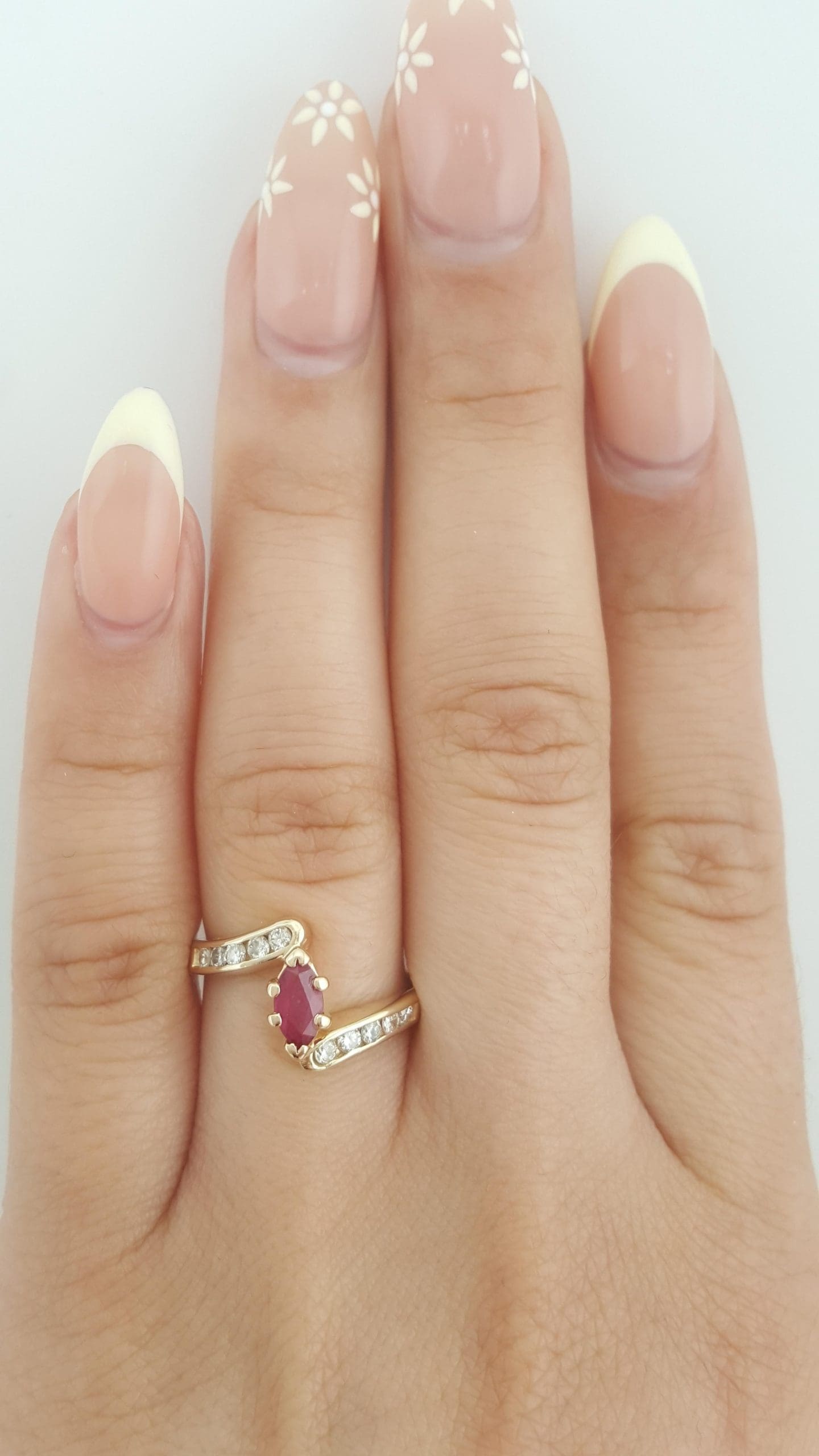 Marquise Ruby & Diamond Bypass Ring 0.6 ct 14k Yellow Gold