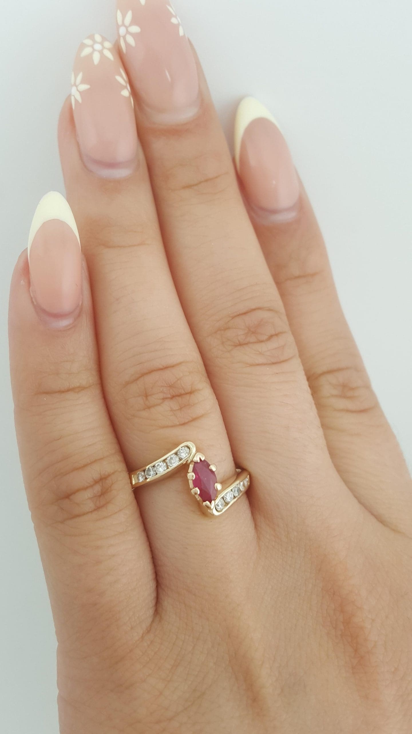 Marquise Ruby & Diamond Bypass Ring 0.6 ct 14k Yellow Gold