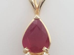 Pear Ruby & Diamond Pendant 14k Yellow Gold 18.5 mm