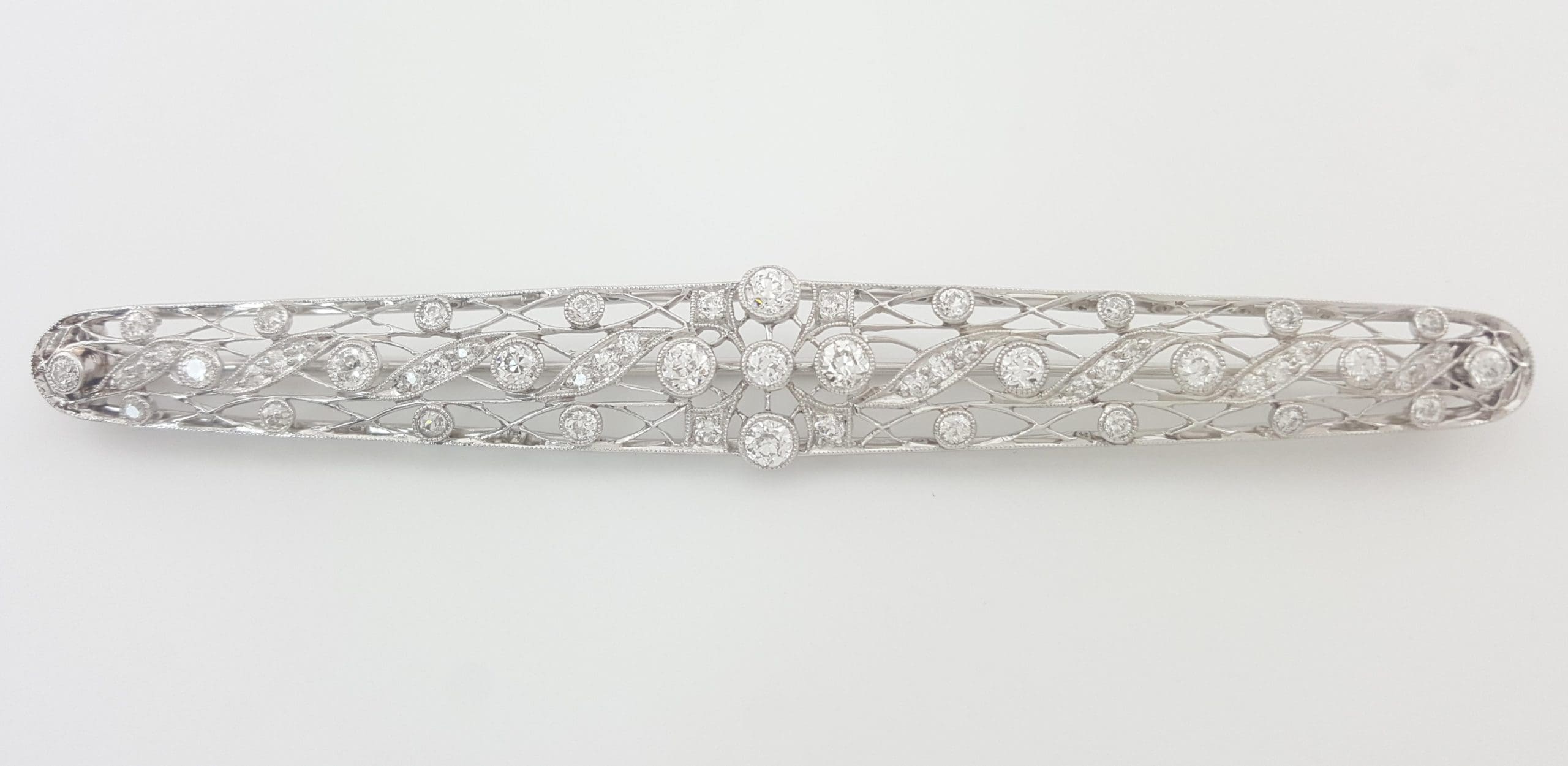 Antique Art Deco Old European Diamond Pin Brooch Platinum 2 ct 3.62"