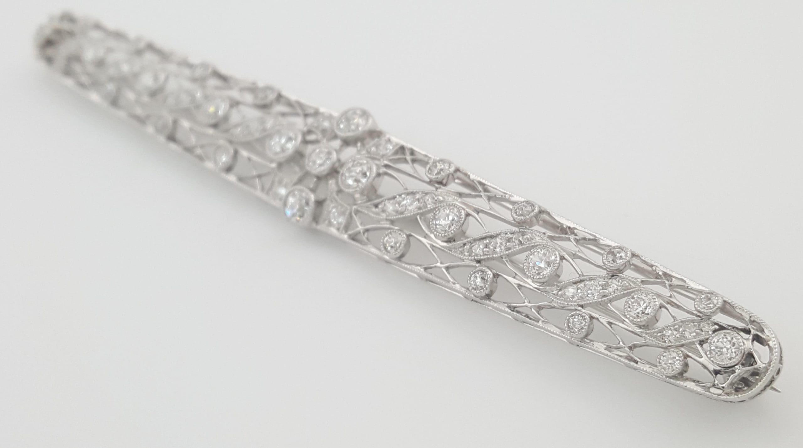 Antique Art Deco Old European Diamond Pin Brooch Platinum 2 ct 3.62"