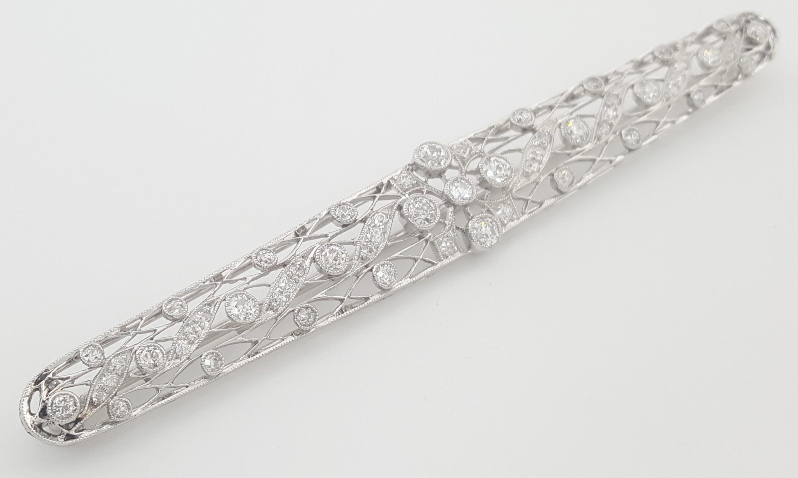 Antique Art Deco Old European Diamond Pin Brooch Platinum 2 ct 3.62"