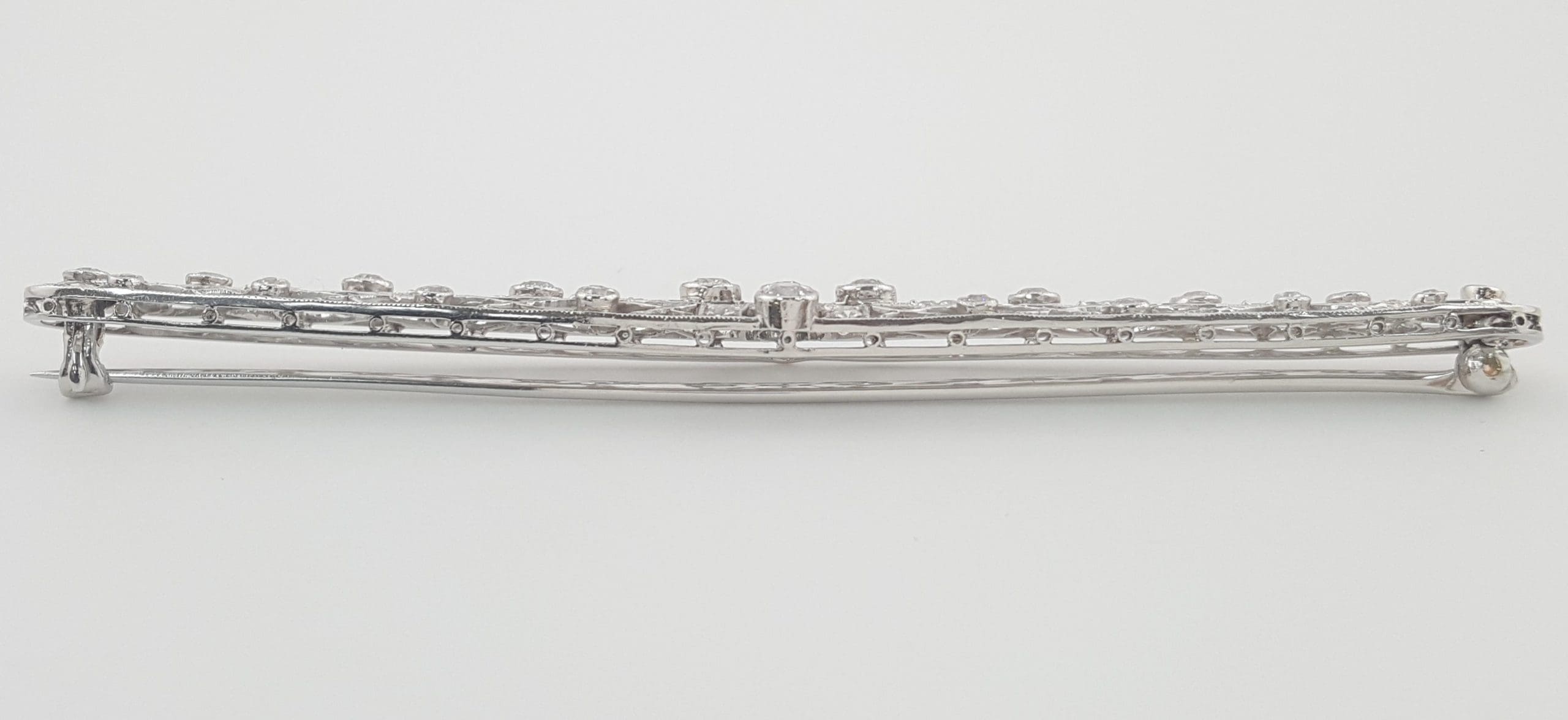Antique Art Deco Old European Diamond Pin Brooch Platinum 2 ct 3.62"