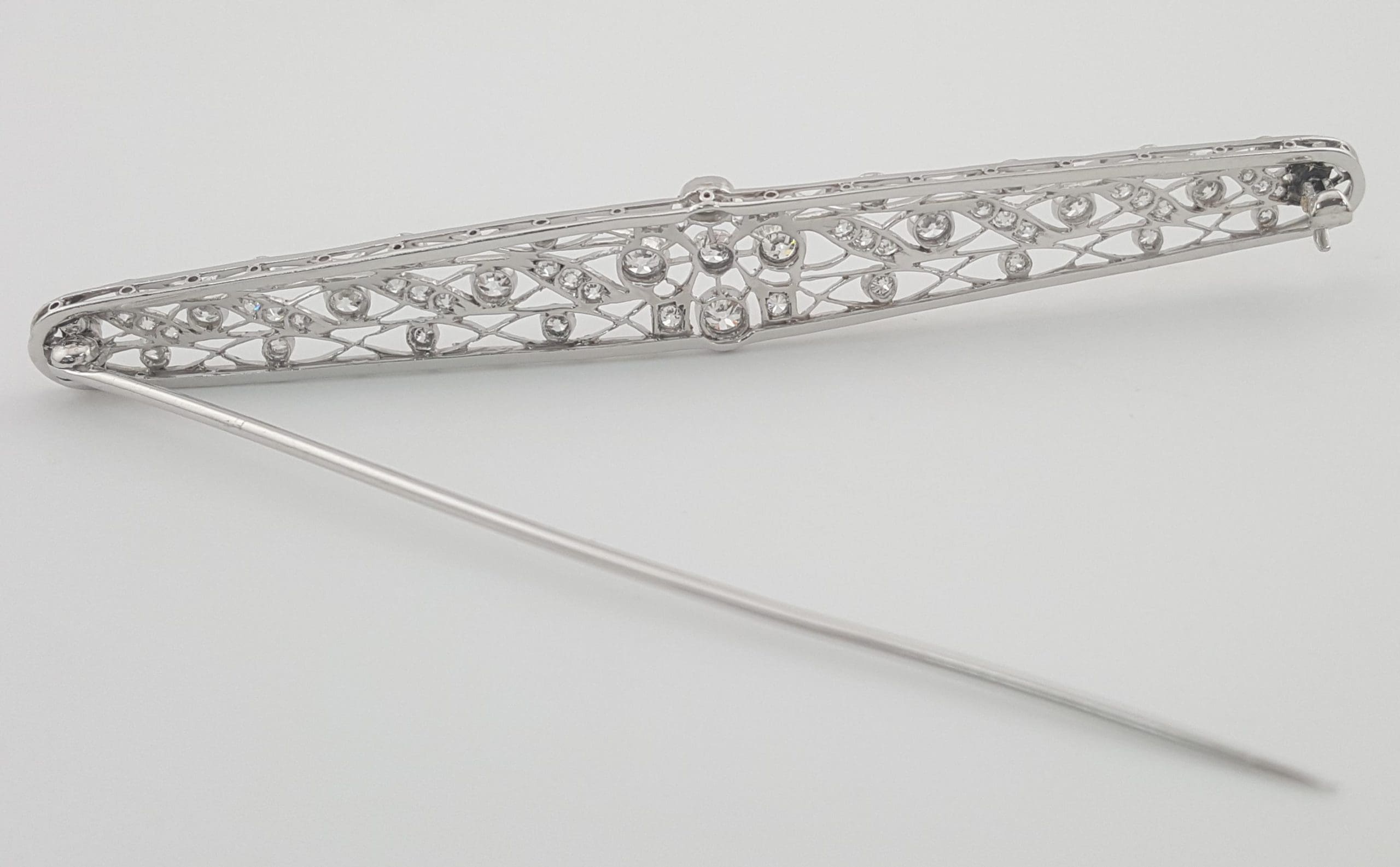 Antique Art Deco Old European Diamond Pin Brooch Platinum 2 ct 3.62"