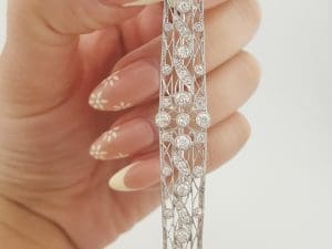 Antique Art Deco Old European Diamond Pin Brooch Platinum 2 ct 3.62"
