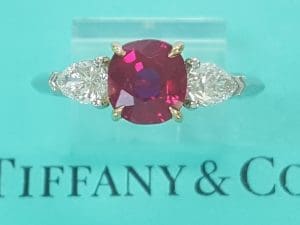 Tiffany & Co Burma No Heat Ruby Diamond Ring 2.6 ct Plat 18k