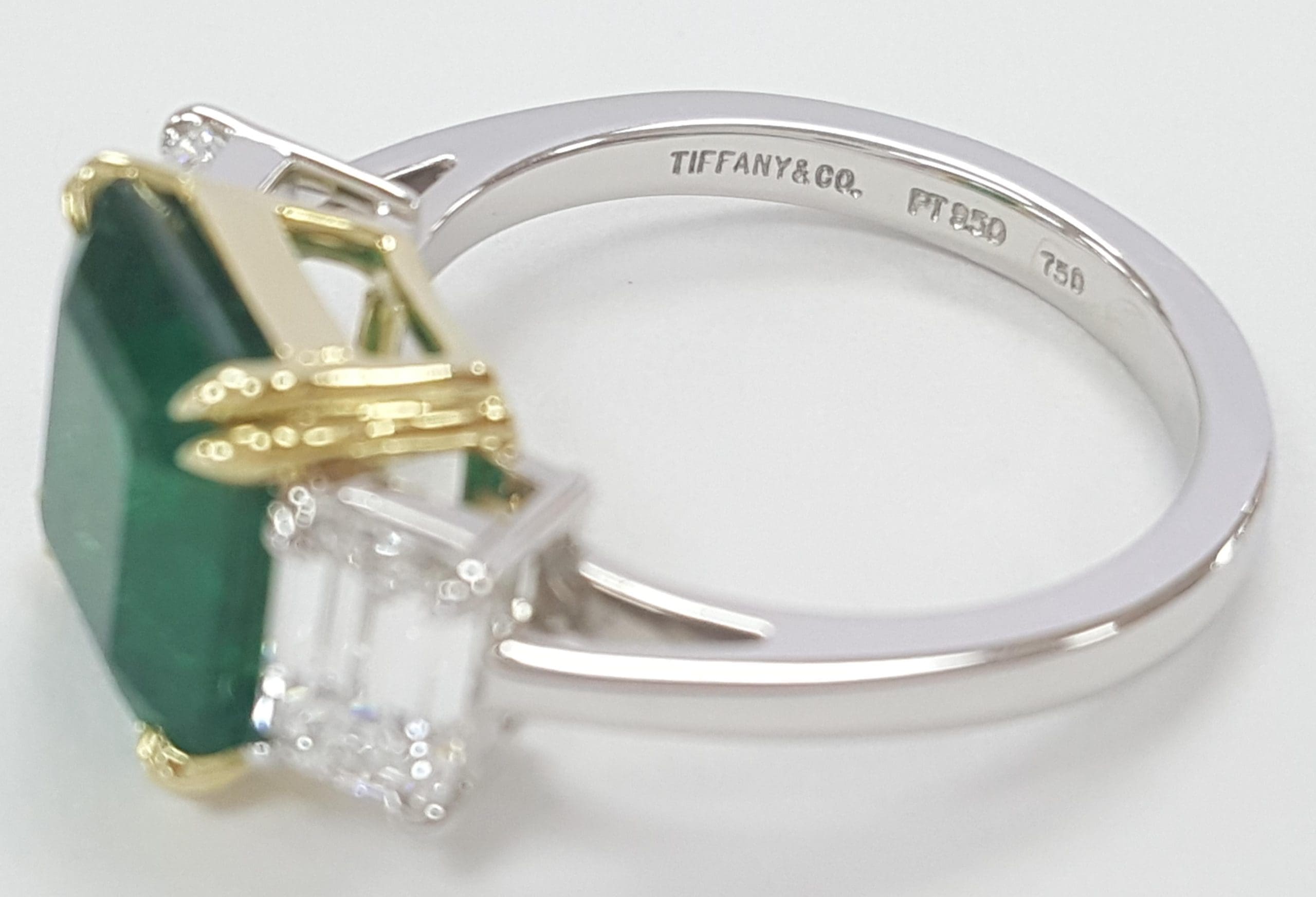 Vintage Tiffany & Co. Three 3 Stone Emerald Ring 5.71 ct Platinum & 18k 1980's