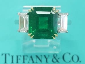 Vintage Tiffany & Co. Three 3 Stone Emerald Ring 5.71 ct Platinum & 18k 1980's