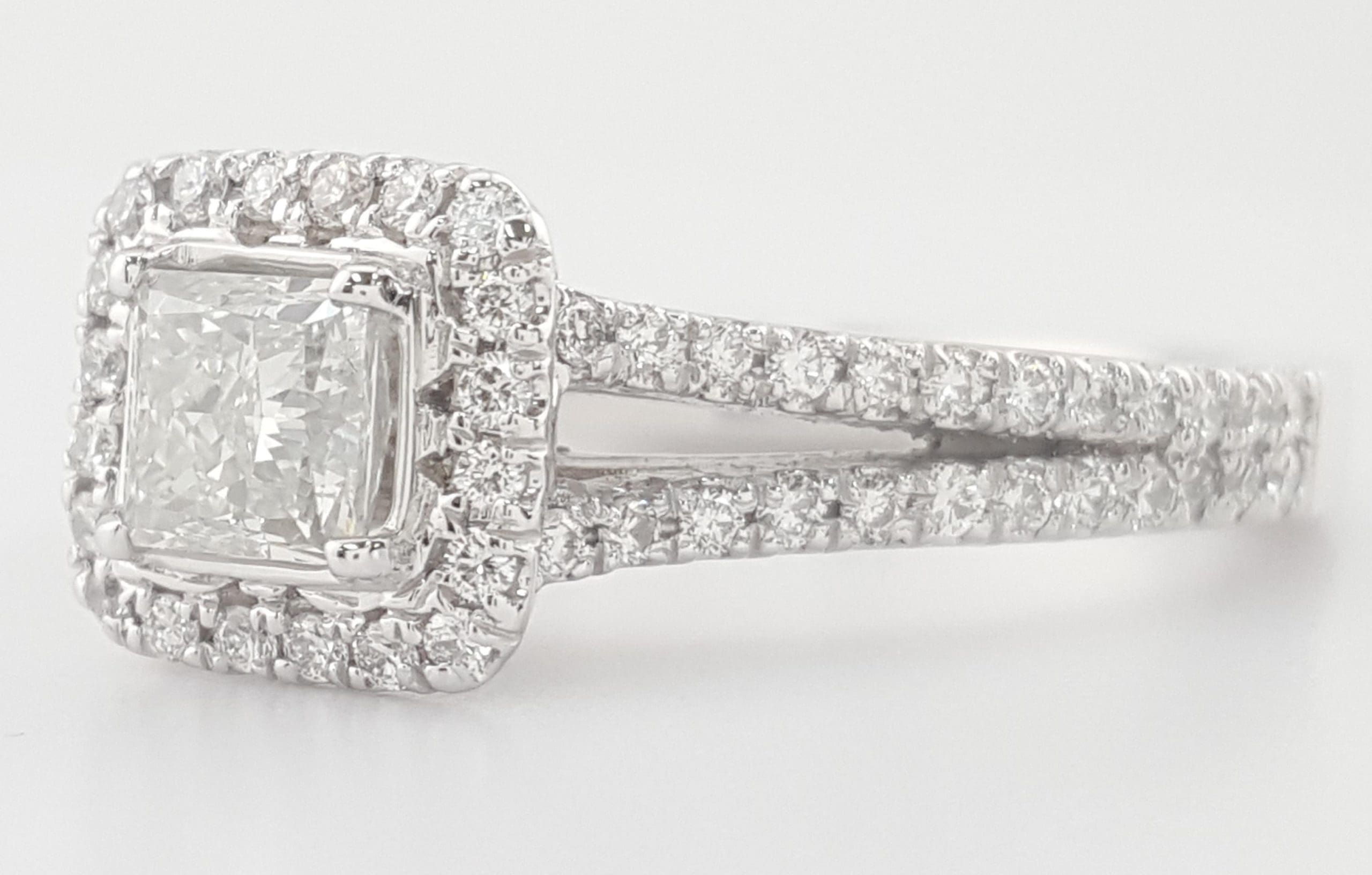 Princess Cut Diamond Halo Split Shank Engagement Ring 1.22 ct Platinum Rtl $6K
