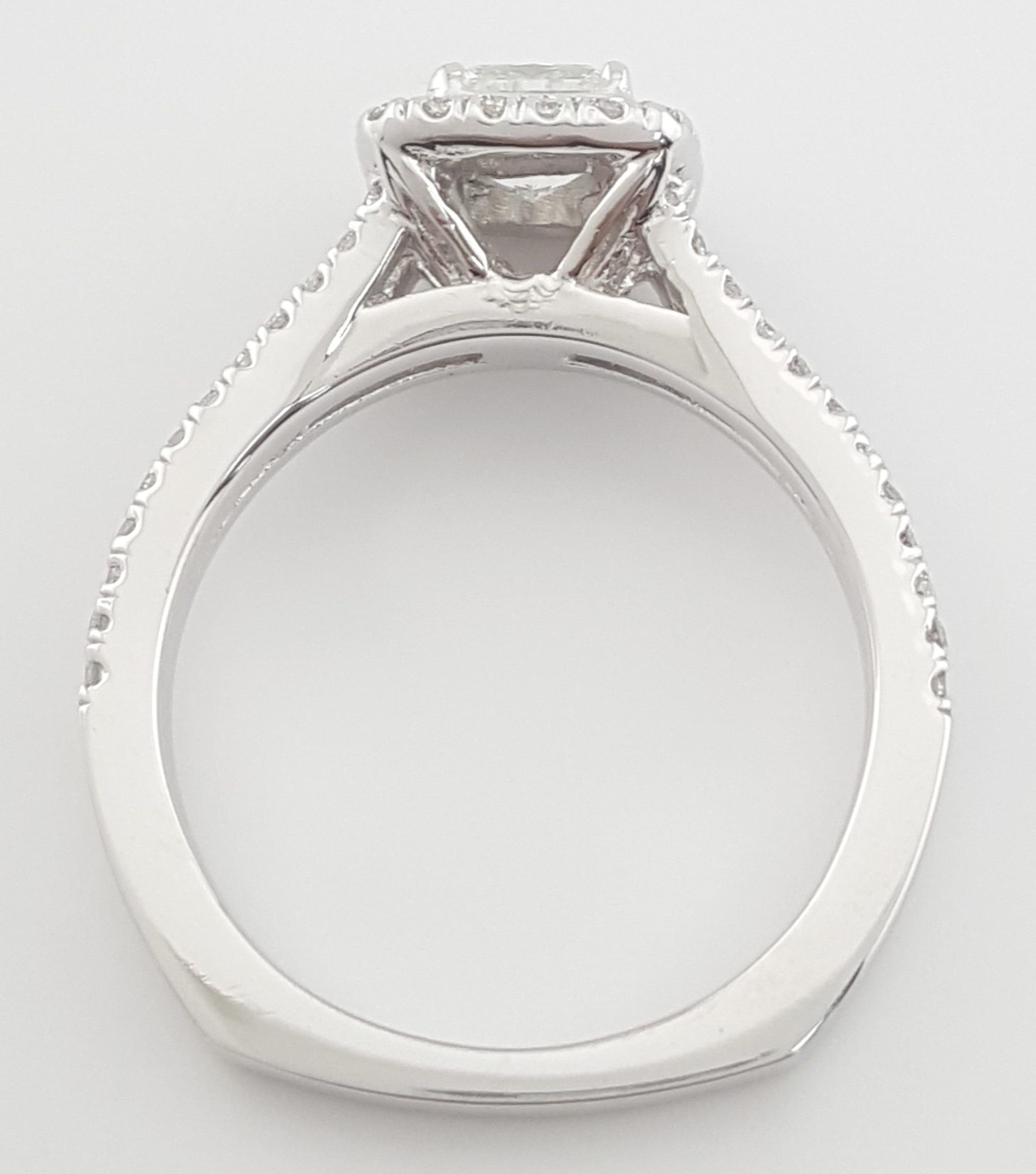 Princess Cut Diamond Halo Split Shank Engagement Ring 1.22 ct Platinum Rtl $6K