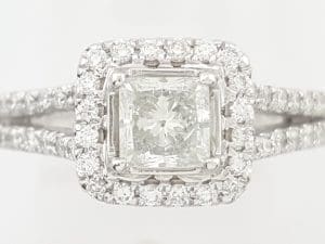 Princess Cut Diamond Halo Split Shank Engagement Ring 1.22 ct Platinum Rtl $6K