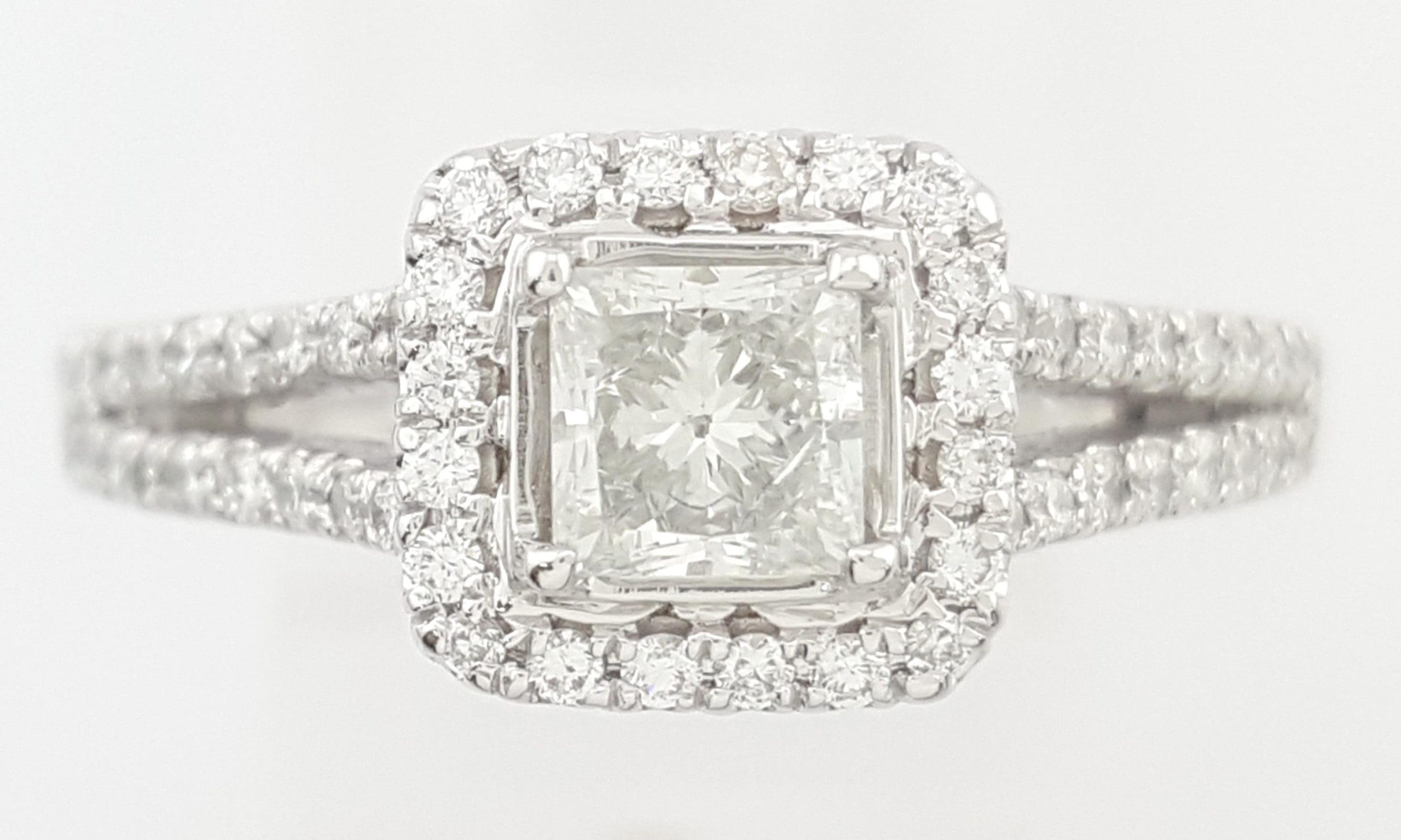 Princess Cut Diamond Halo Split Shank Engagement Ring 1.22 ct Platinum Rtl $6K