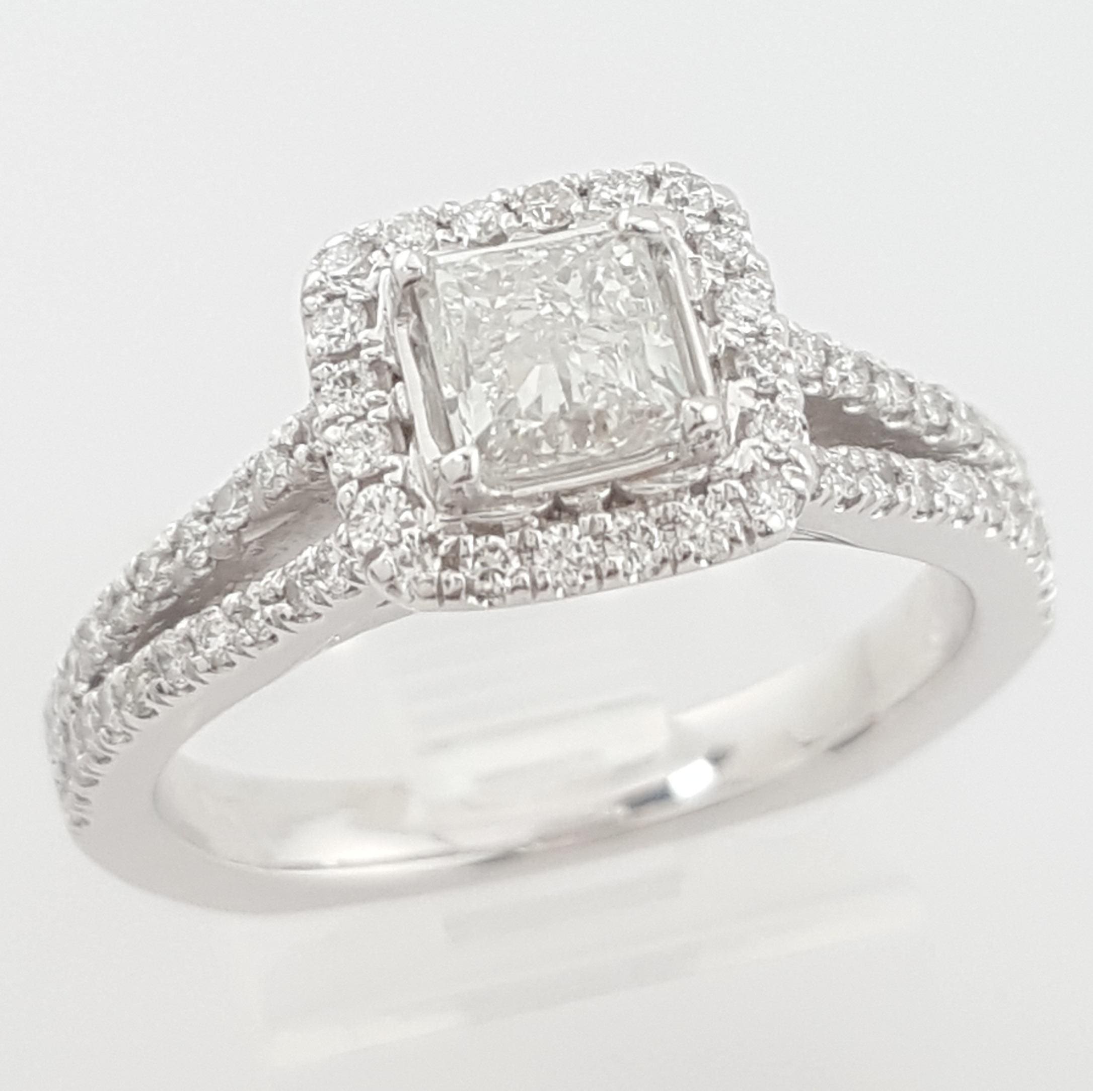 Princess Cut Diamond Halo Split Shank Engagement Ring 1.22 ct Platinum Rtl $6K