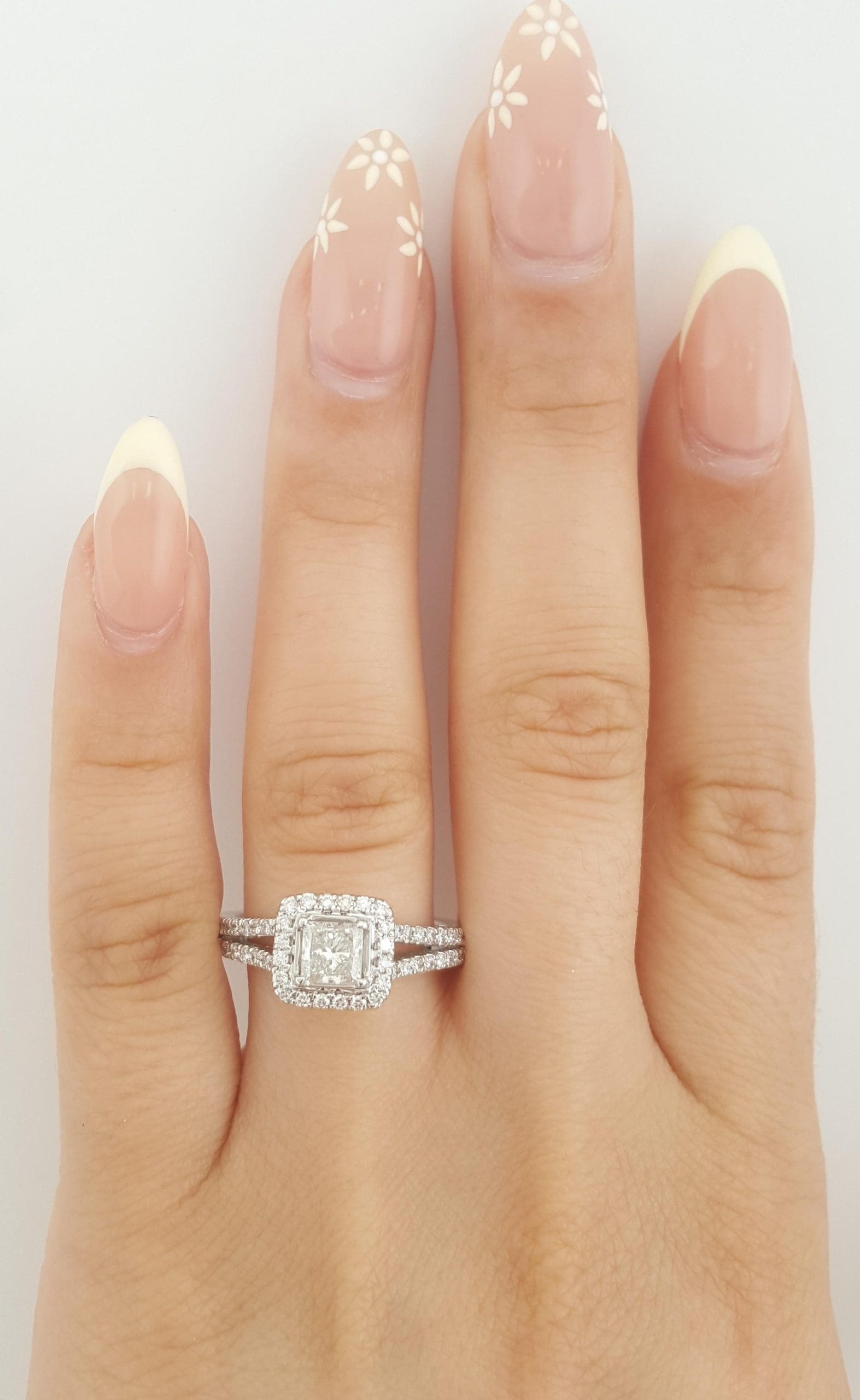 Princess Cut Diamond Halo Split Shank Engagement Ring 1.22 ct Platinum Rtl $6K