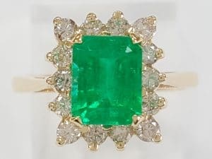 Colombian Green Emerald & Diamond Halo 14k Yellow Gold Ring 1.79 ct Rtl $5,500