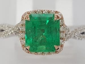 Colombian Green Emerald & Diamond Halo Crossover 14k Gold Ring 2.31 ct Rtl$12.5K