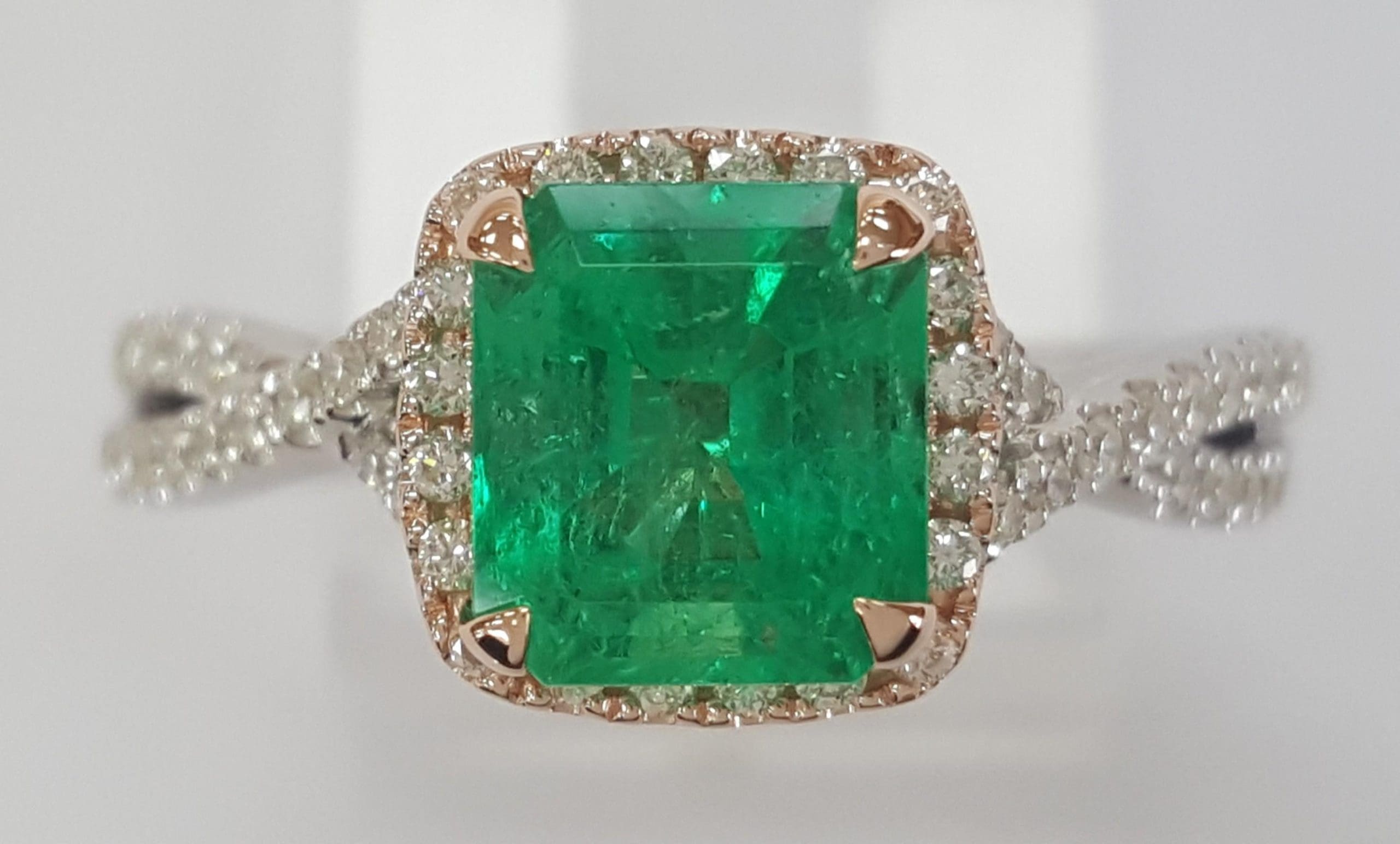 Colombian Green Emerald & Diamond Halo Crossover 14k Gold Ring 2.31 ct Rtl$12.5K