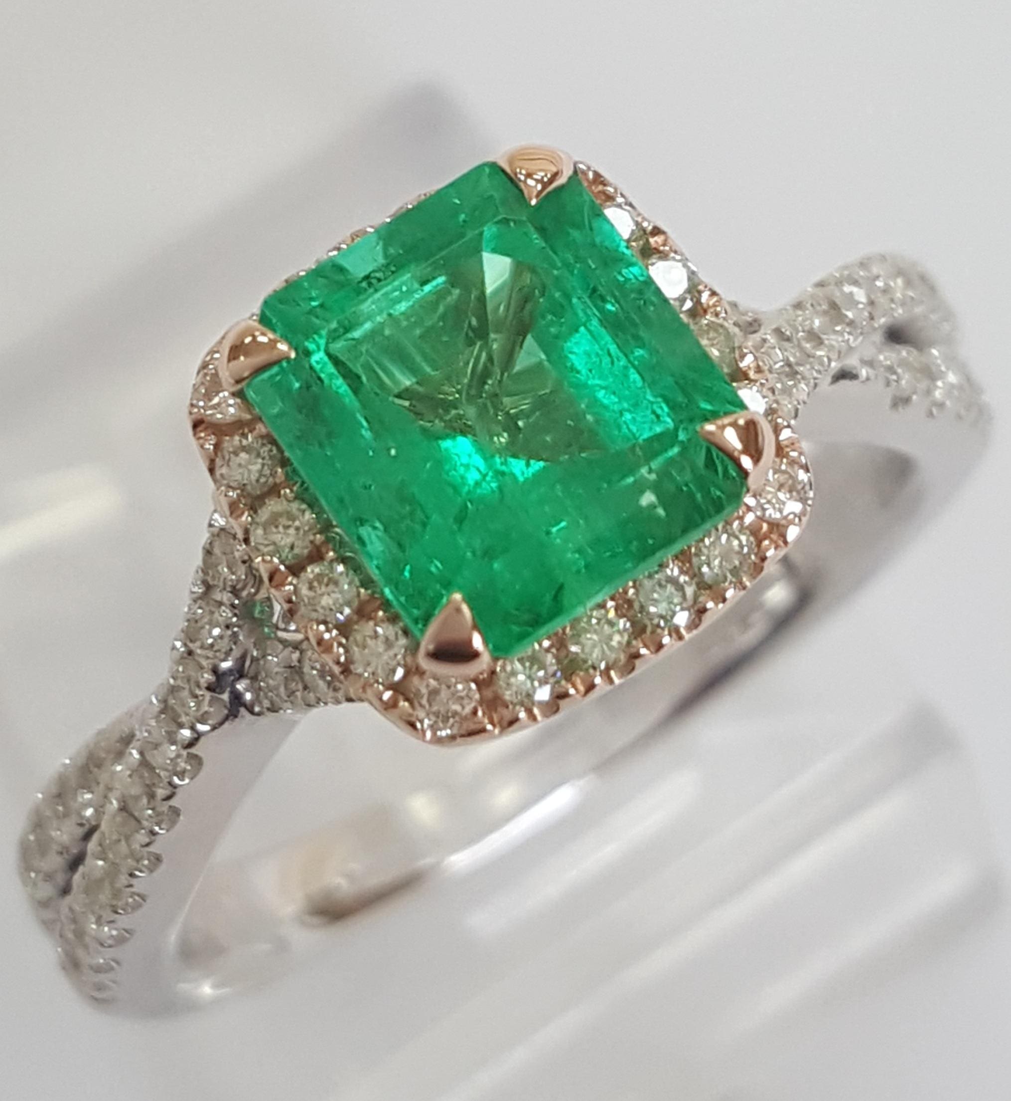 Colombian Green Emerald & Diamond Halo Crossover 14k Gold Ring 2.31 ct Rtl$12.5K