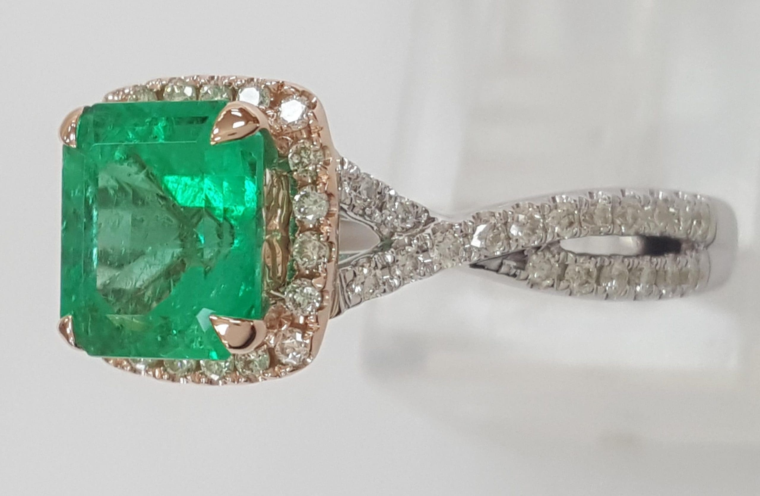 Colombian Green Emerald & Diamond Halo Crossover 14k Gold Ring 2.31 ct Rtl$12.5K