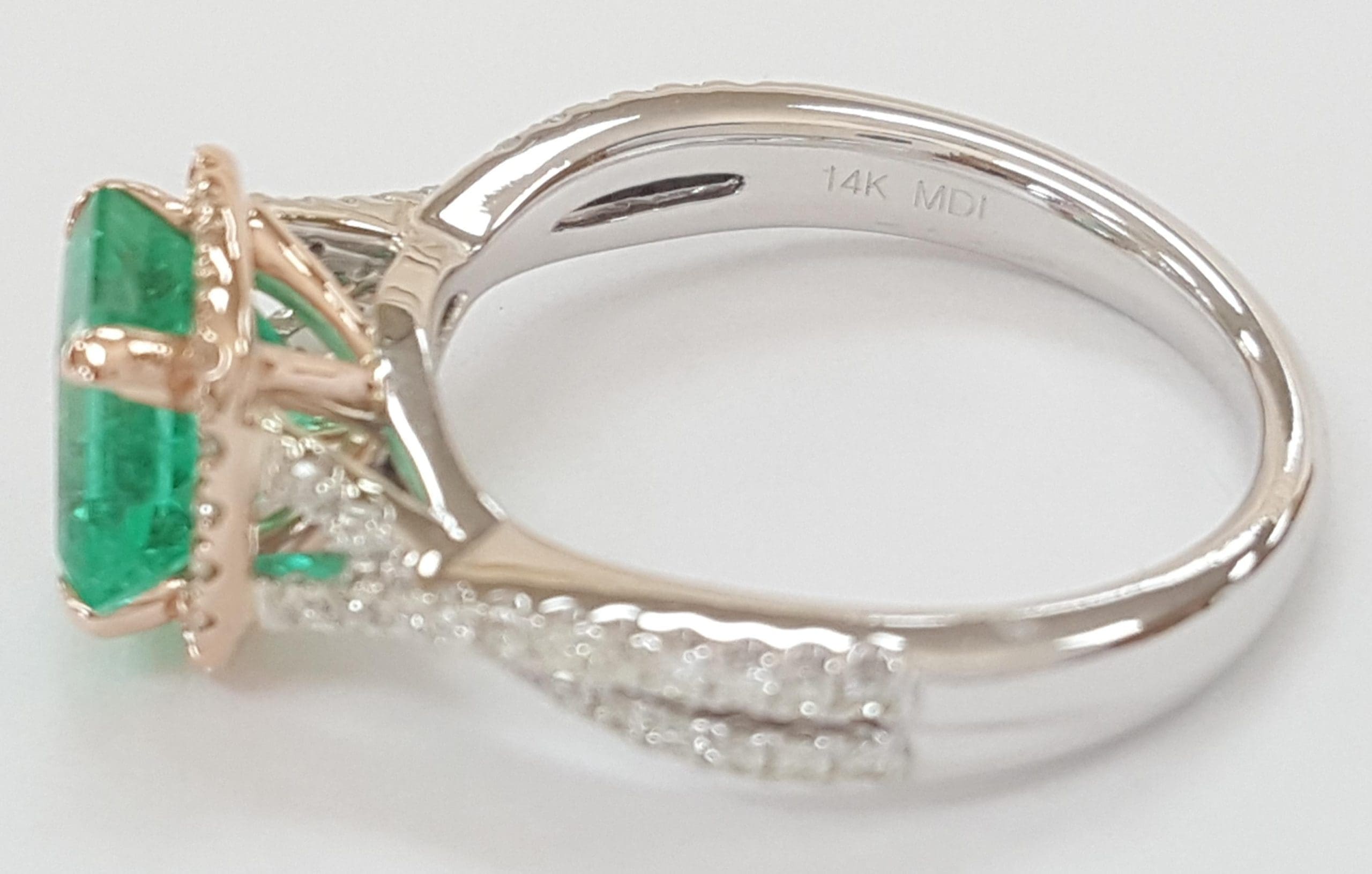 Colombian Green Emerald & Diamond Halo Crossover 14k Gold Ring 2.31 ct Rtl$12.5K