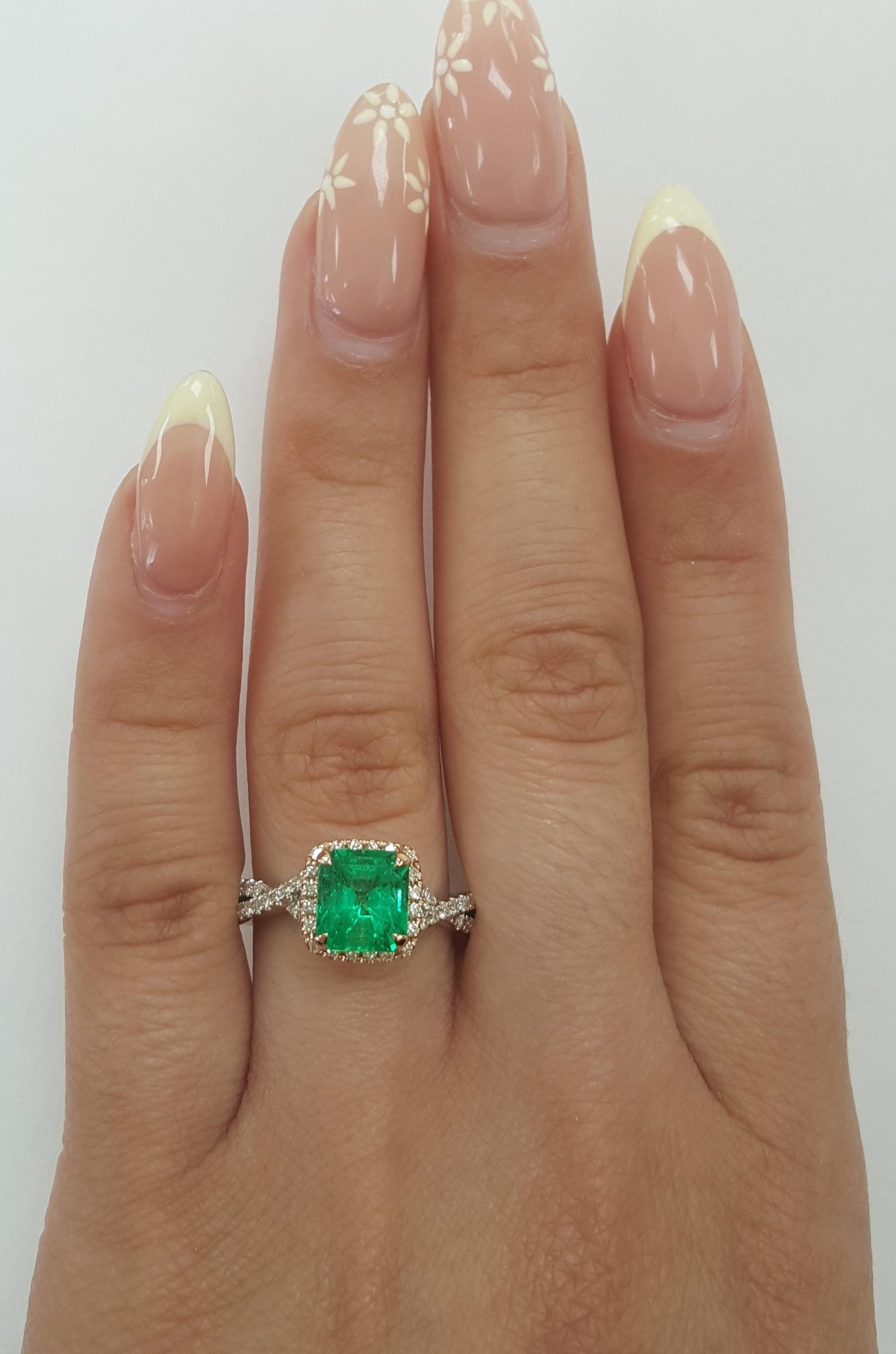 Colombian Green Emerald & Diamond Halo Crossover 14k Gold Ring 2.31 ct Rtl$12.5K
