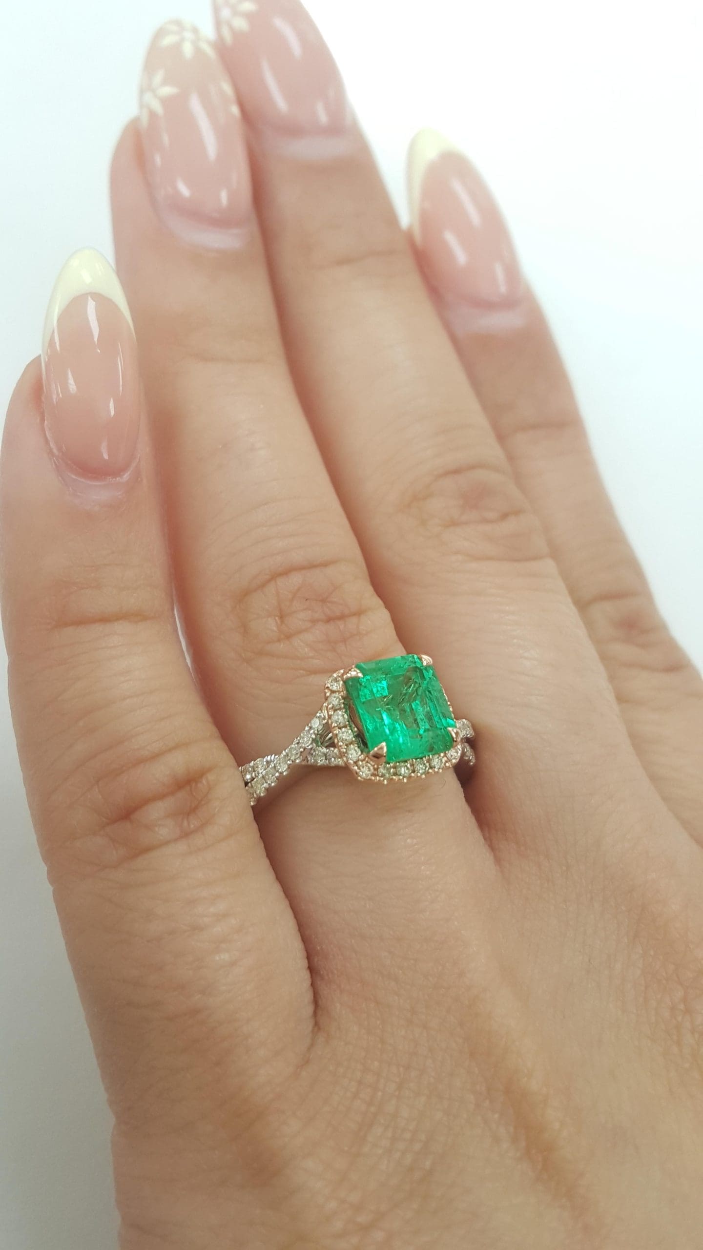 Colombian Green Emerald & Diamond Halo Crossover 14k Gold Ring 2.31 ct Rtl$12.5K