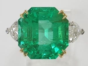 Colombian Green Emerald & Heart Diamond Plat & 18k Gold Ring 16.92 ct Rtl $200K