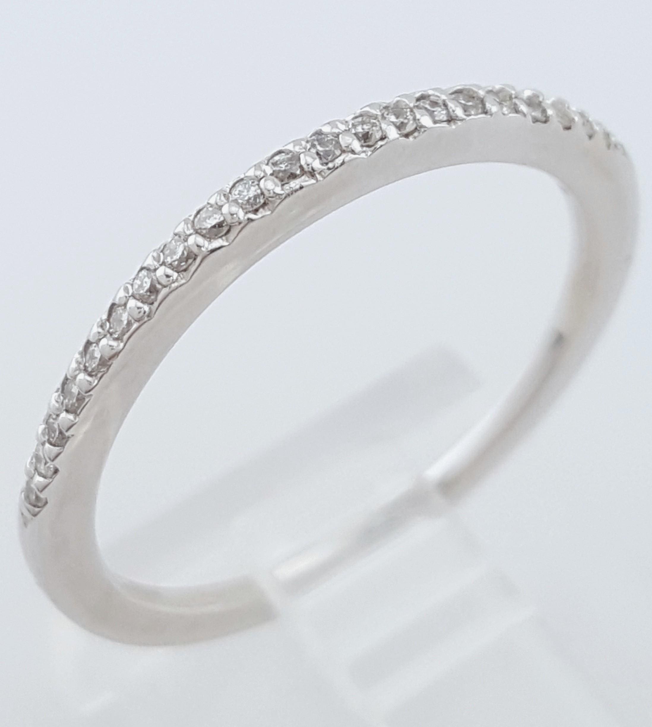 Half Circle Round Diamond Wedding Band 0.16 ct 14k White Gold 1.5 mm