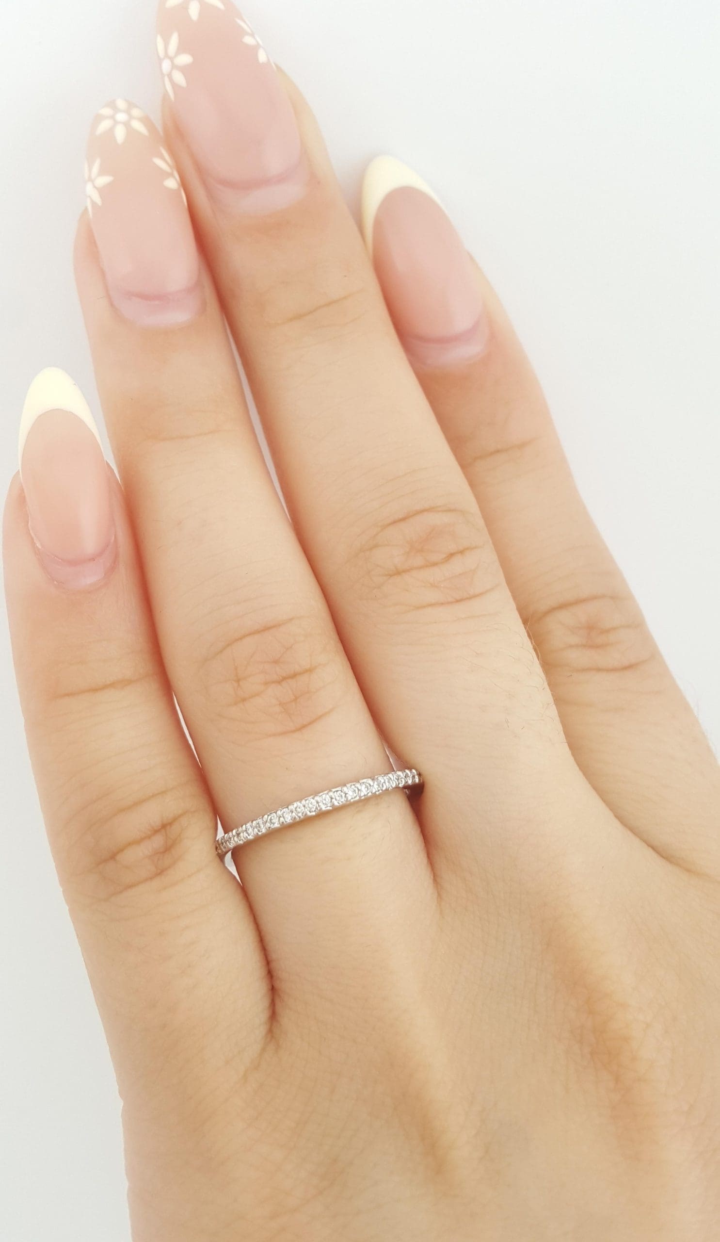 Half Circle Round Diamond Wedding Band 0.16 ct 14k White Gold 1.5 mm