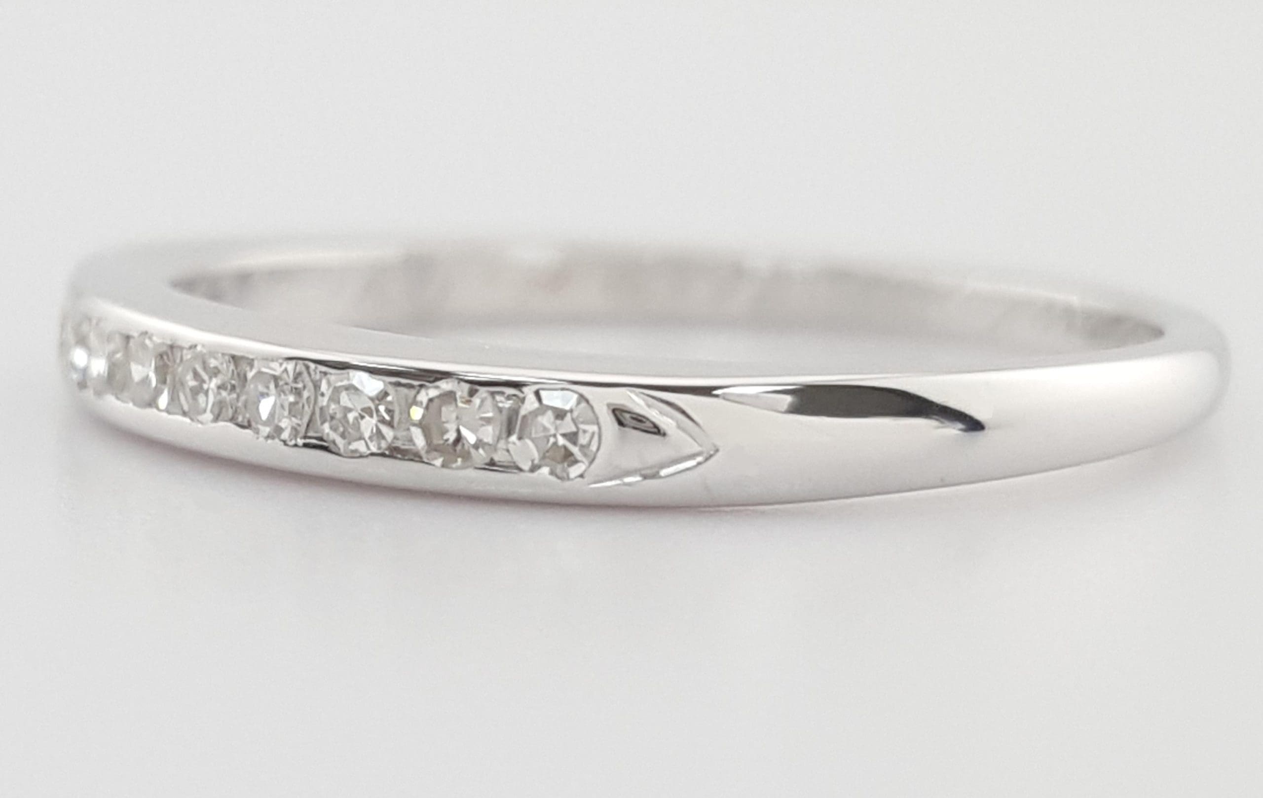 Vintage Single Cut Diamond Channel Set Wedding Band 0.1 ct 2.2 mm 18k W Gold