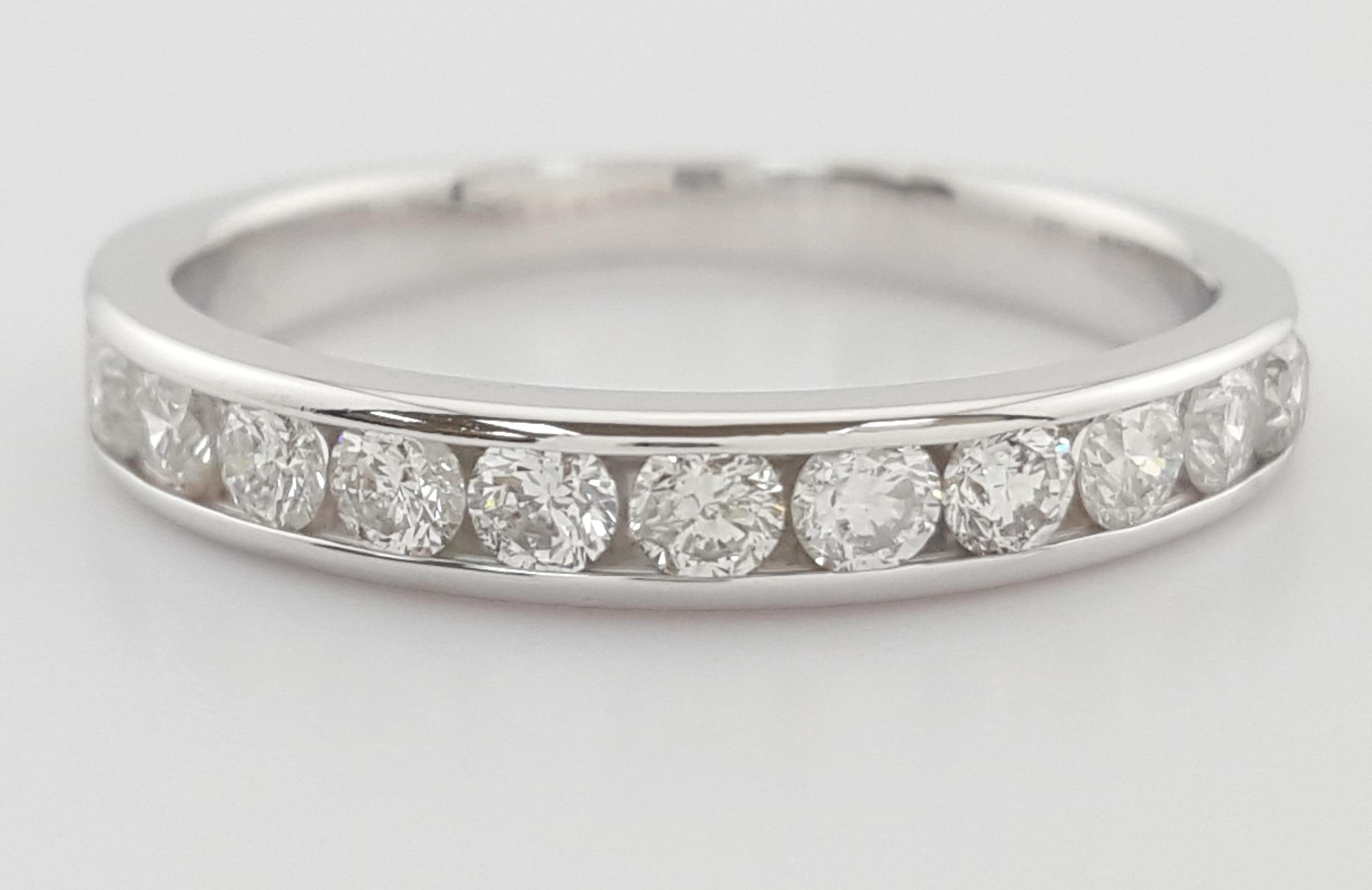 Round Diamond Channel Set Half Circle Wedding Band Ring 0.5 ct 3.2 mm 14k W Gold