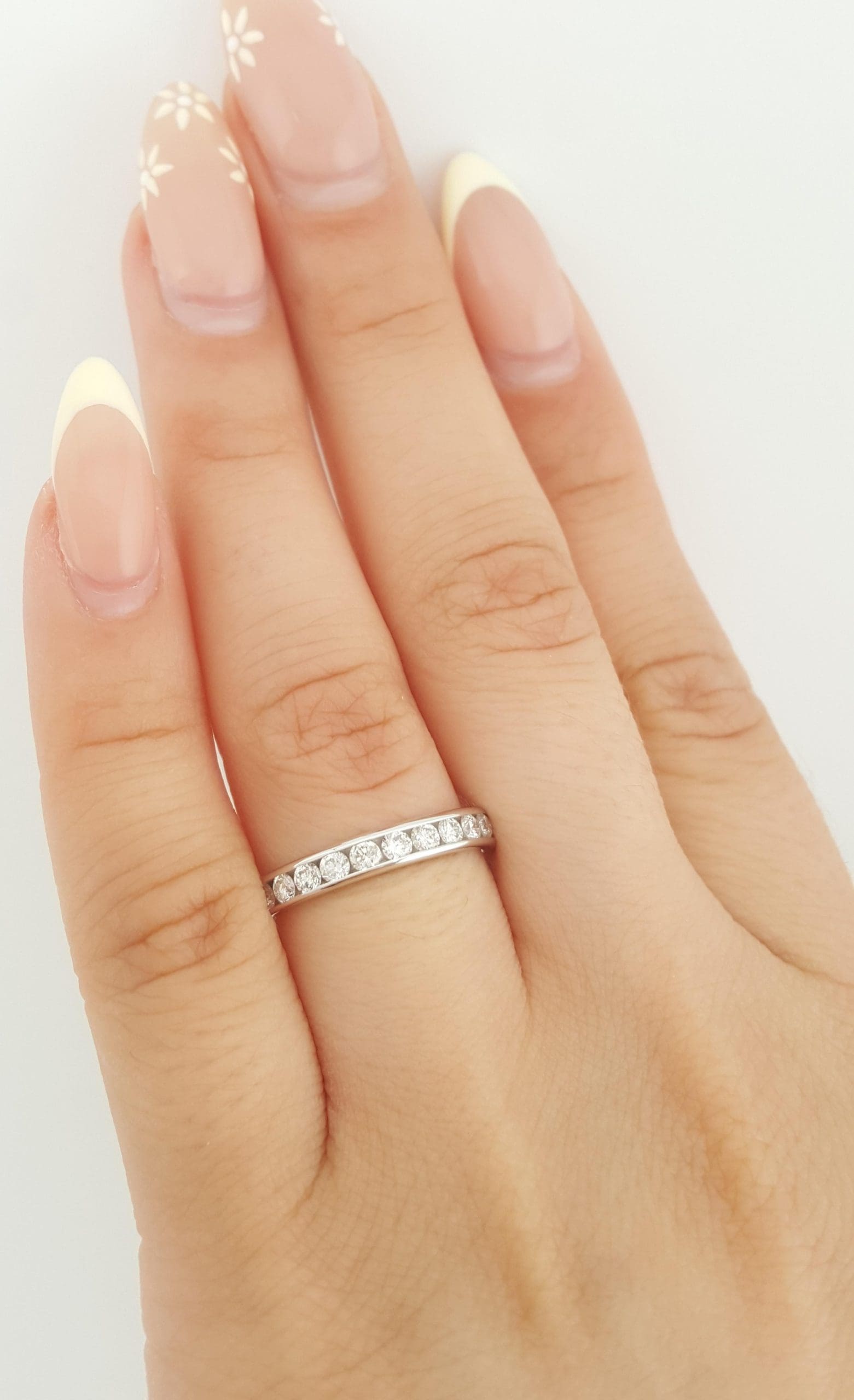 Round Diamond Channel Set Half Circle Wedding Band Ring 0.5 ct 3.2 mm 14k W Gold