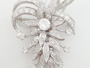 Antique Art Deco Old European Diamond Brooch Pendant Platinum 3.19 ct 18.3 mm