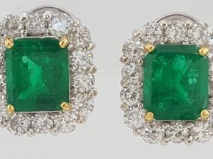 Colombian Green Emerald & Diamond Halo Earrings 8.27 ct 18K White Gold Rtl $35K