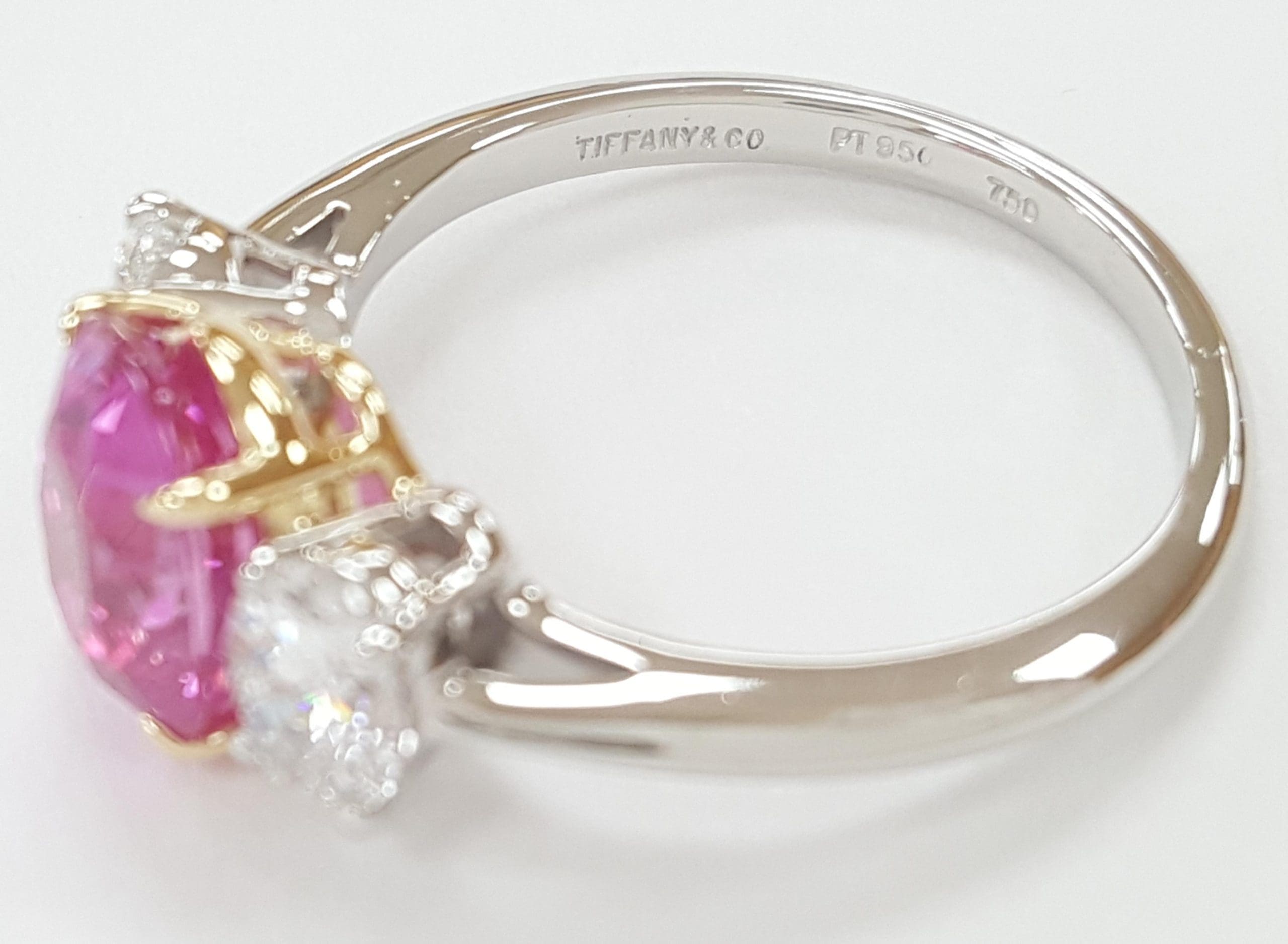 Tiffany & Co No Heat Pink Sapphire & Diamond 3 Stone Ring 3.57ct Plat 18k
