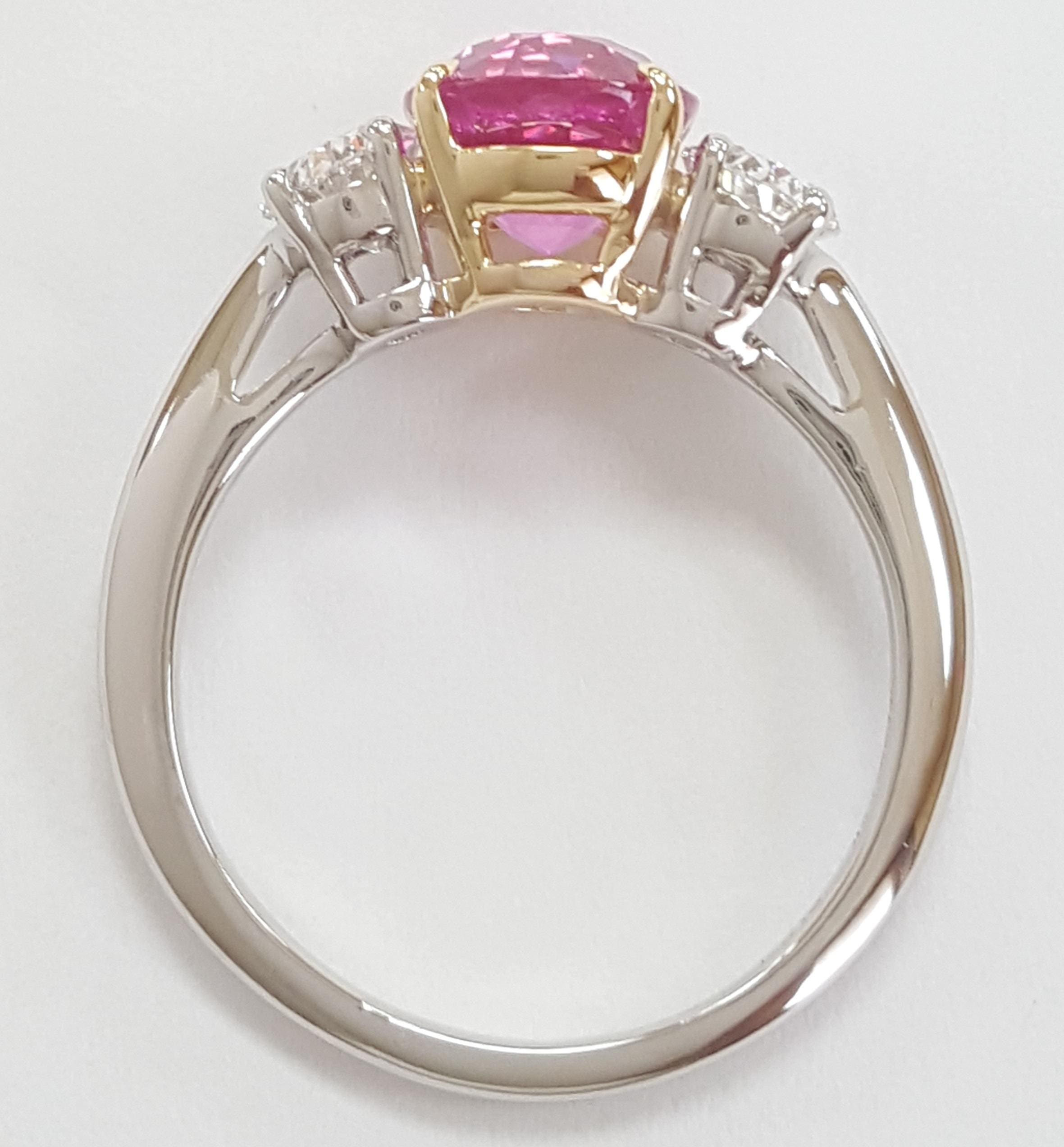 Tiffany & Co No Heat Pink Sapphire & Diamond 3 Stone Ring 3.57ct Plat 18k