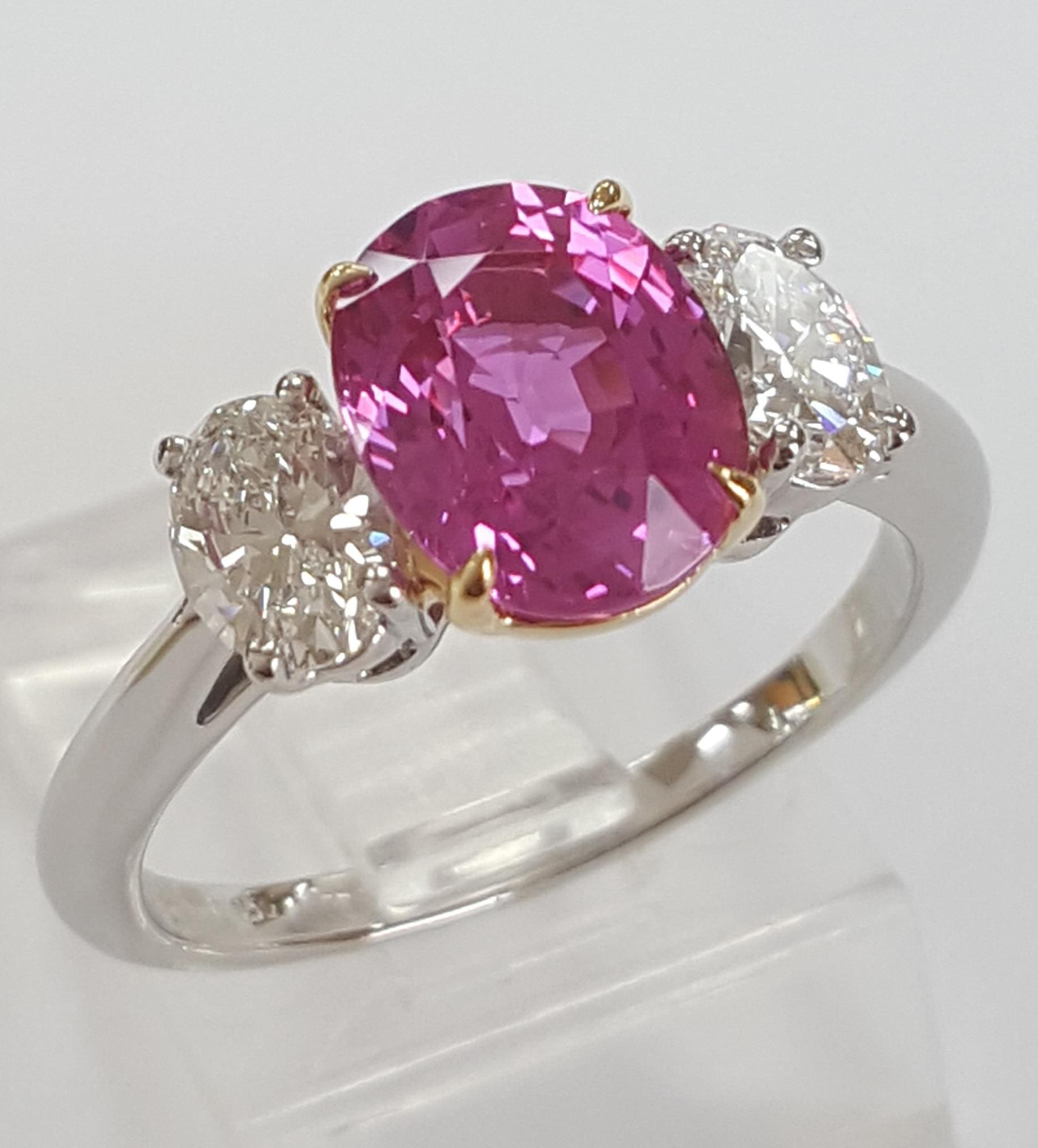 Tiffany & Co No Heat Pink Sapphire & Diamond 3 Stone Ring 3.57ct Plat 18k