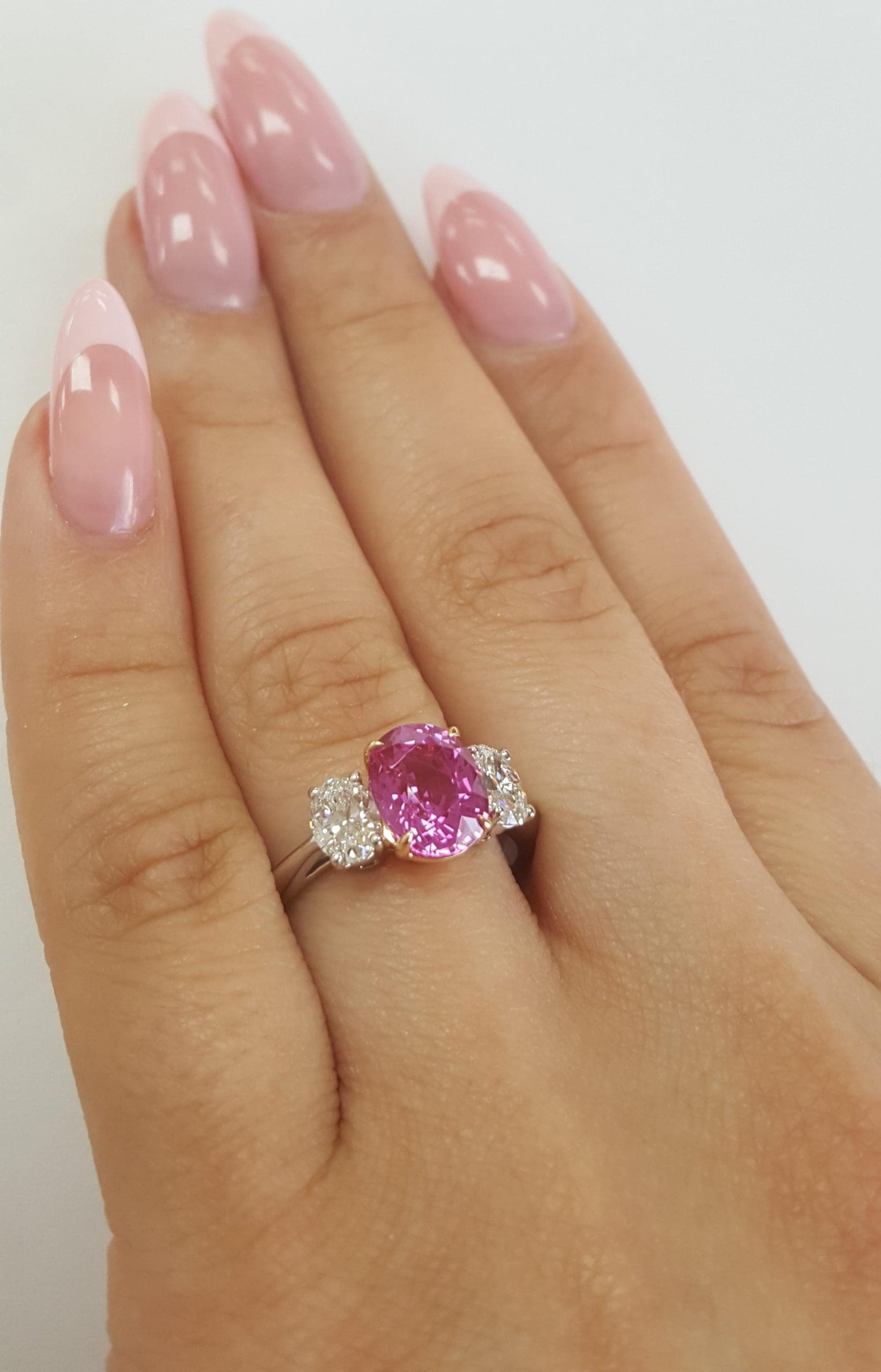 Tiffany & Co No Heat Pink Sapphire & Diamond 3 Stone Ring 3.57ct Plat 18k